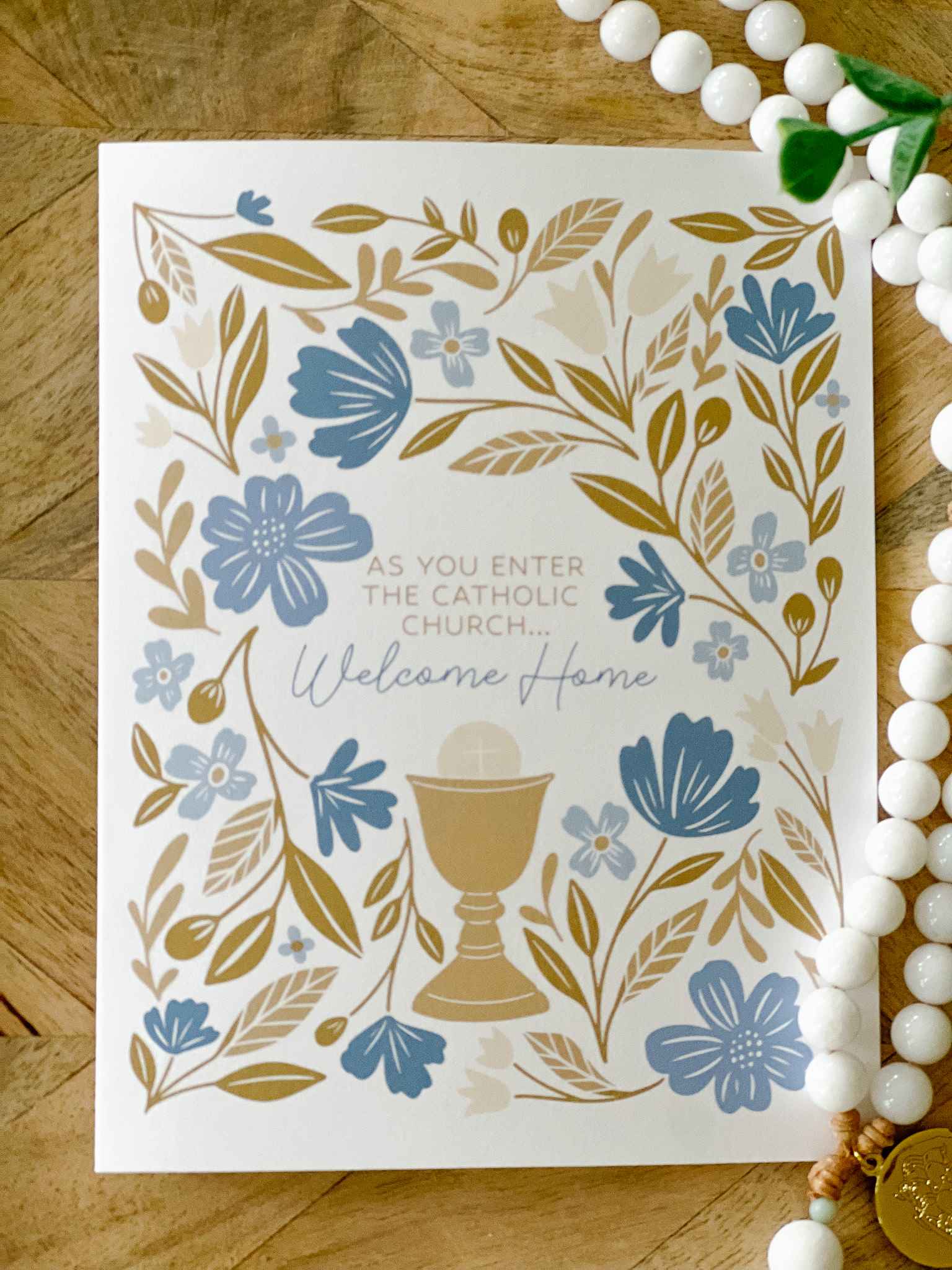 Welcome Home RCIA Greeting Card - Blue Religious Baptism Invitation - Perfect for Catholic Sacraments & Church Celebrations