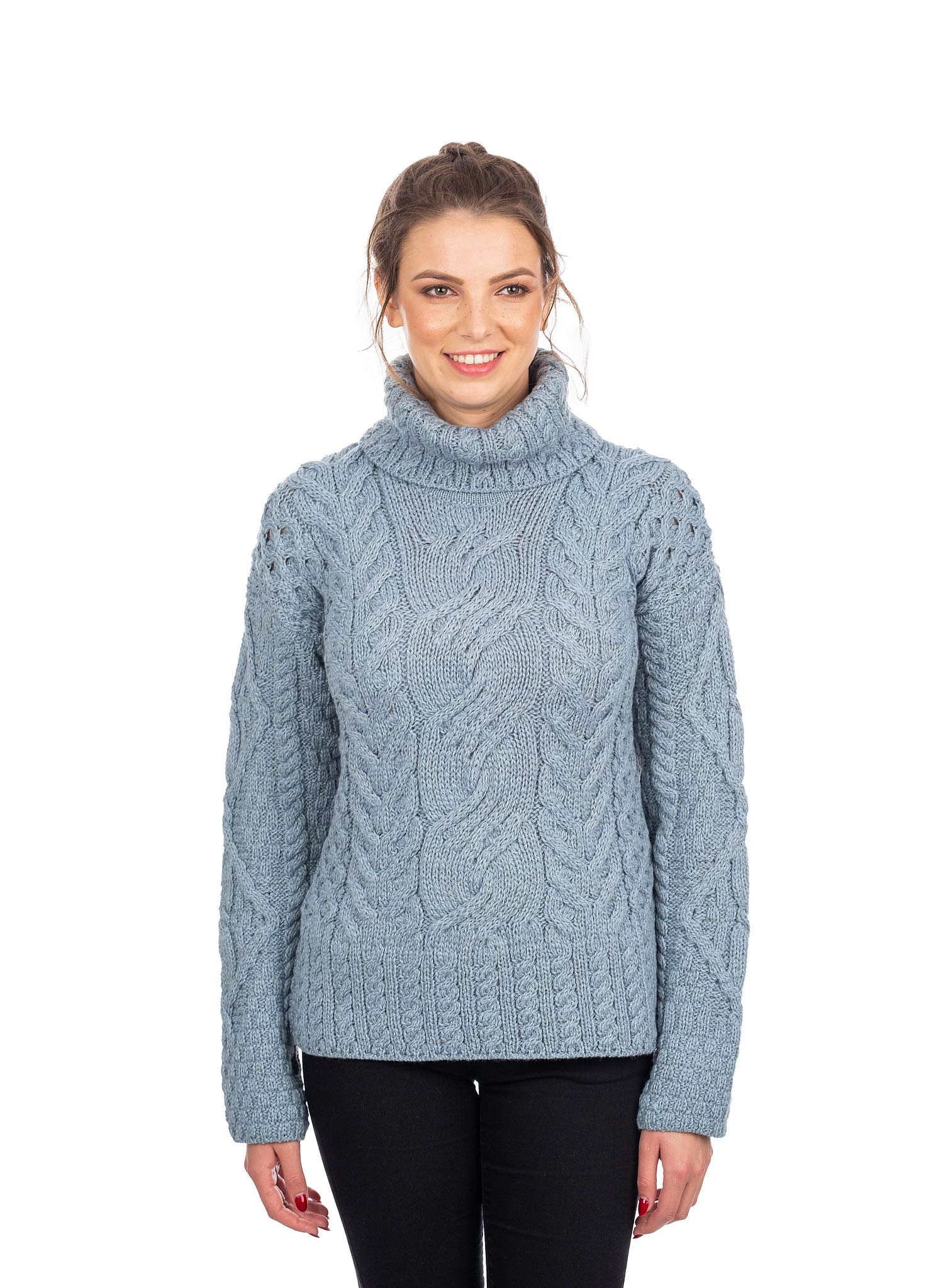 100% Super Soft Merino Wool Irish Cable Knit Turtleneck Sweater for Women | Warm Winter Pullover | Cozy Office & Casual Outfit | Perfect for Holiday Gifts & Cold Weather Fashion