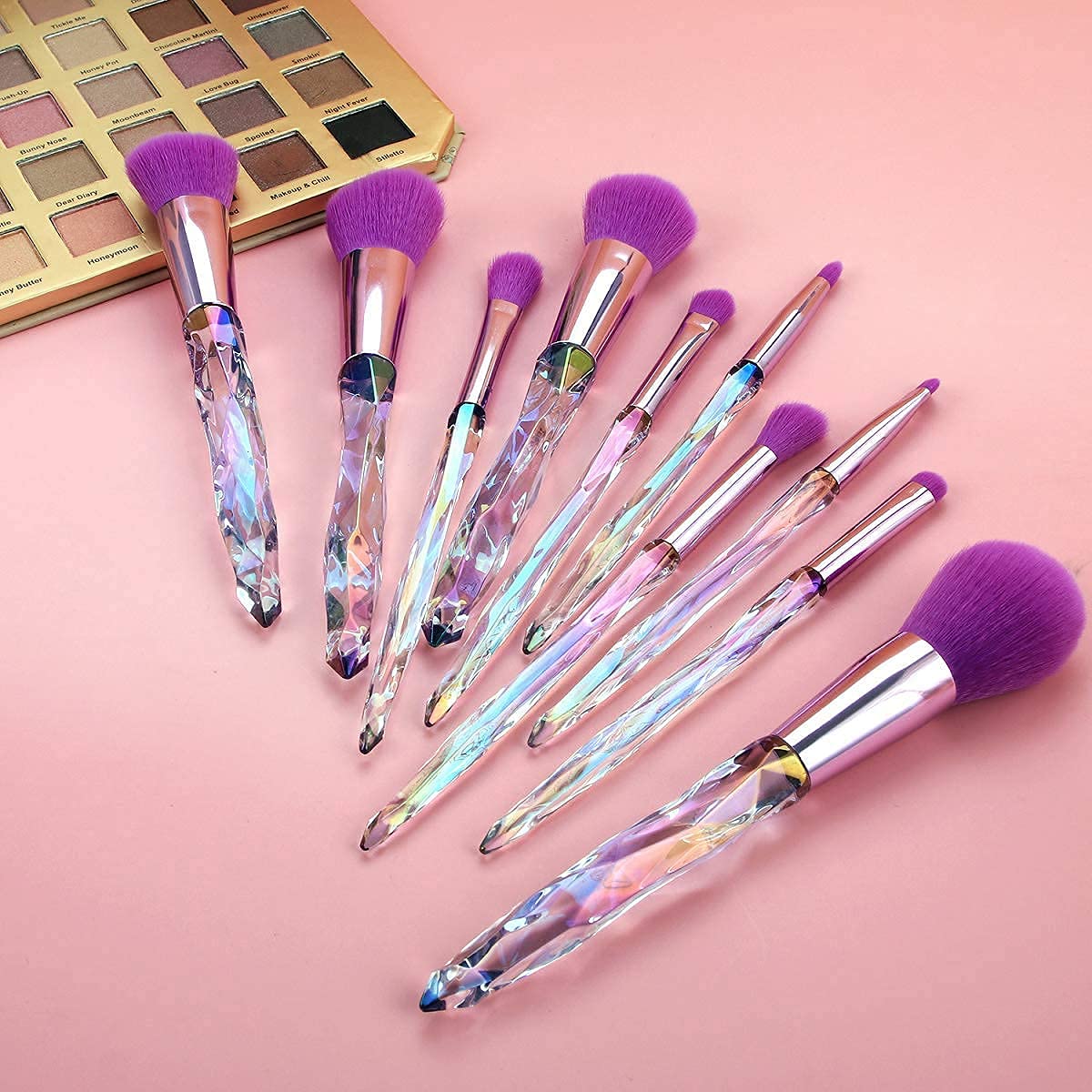 SILENCIO 10-Piece Makeup Brush Set with Crystal Handle - Premium Synthetic Bristles for Foundation, Blush, Concealer, Eyeshadow & Eyeliner - Perfect for Professional Makeup Application & Travel Beauty Kit