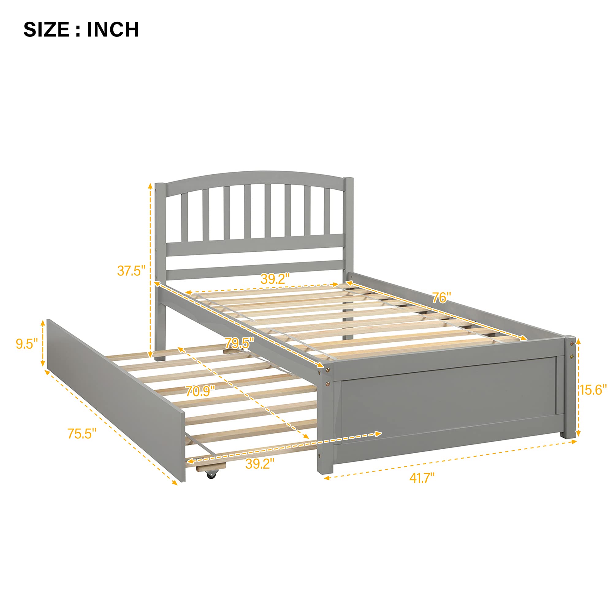 Harper & Bright Designs Twin Size Wooden Platform Bed with Headboard & Trundle - Sturdy Kids Bed Frame in Grey | Perfect for Small Bedrooms, Guest Rooms & Children's Sleep Space