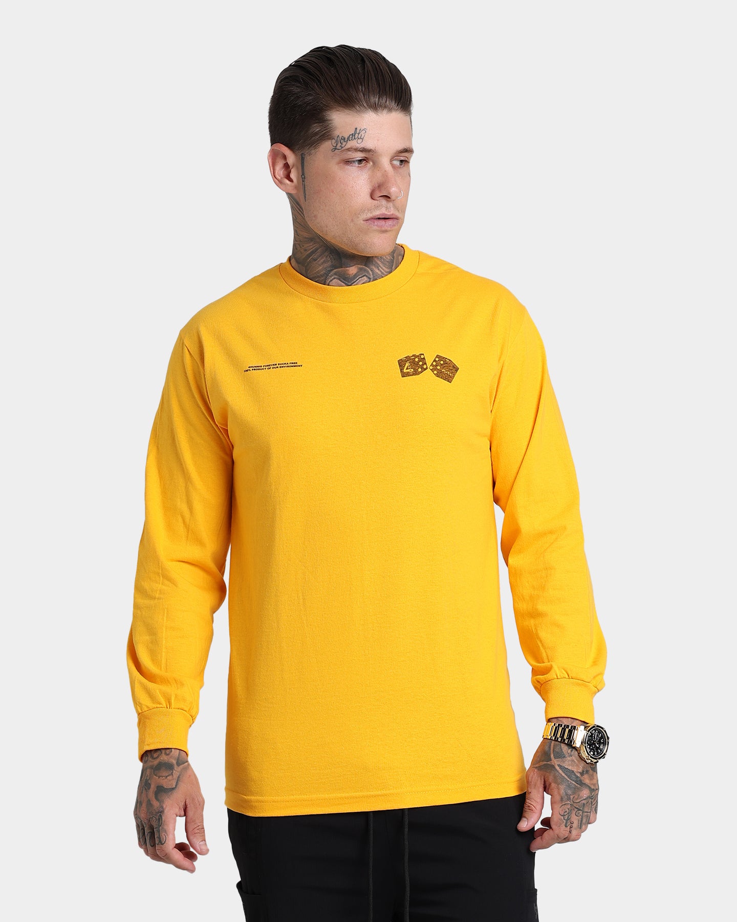 4HUNNID Roll The Dice Long Sleeve T-Shirt - Mustard Yellow Streetwear for Men | Perfect for Casual Outfits, Hip Hop Fashion & Urban Street Style