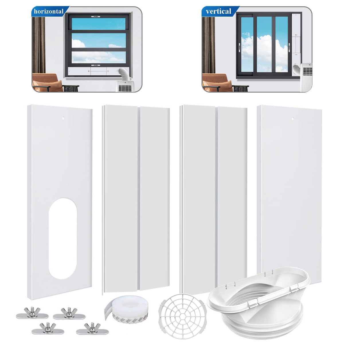 Cainda Portable Air Conditioner Window Vent Kit - Adjustable 17-55in (43-140cm) for 5/5.9In (13/15cm) AC Exhaust Hose | Universal Window Seal for Portable AC Units | Perfect for Home, Office & Apartment Cooling