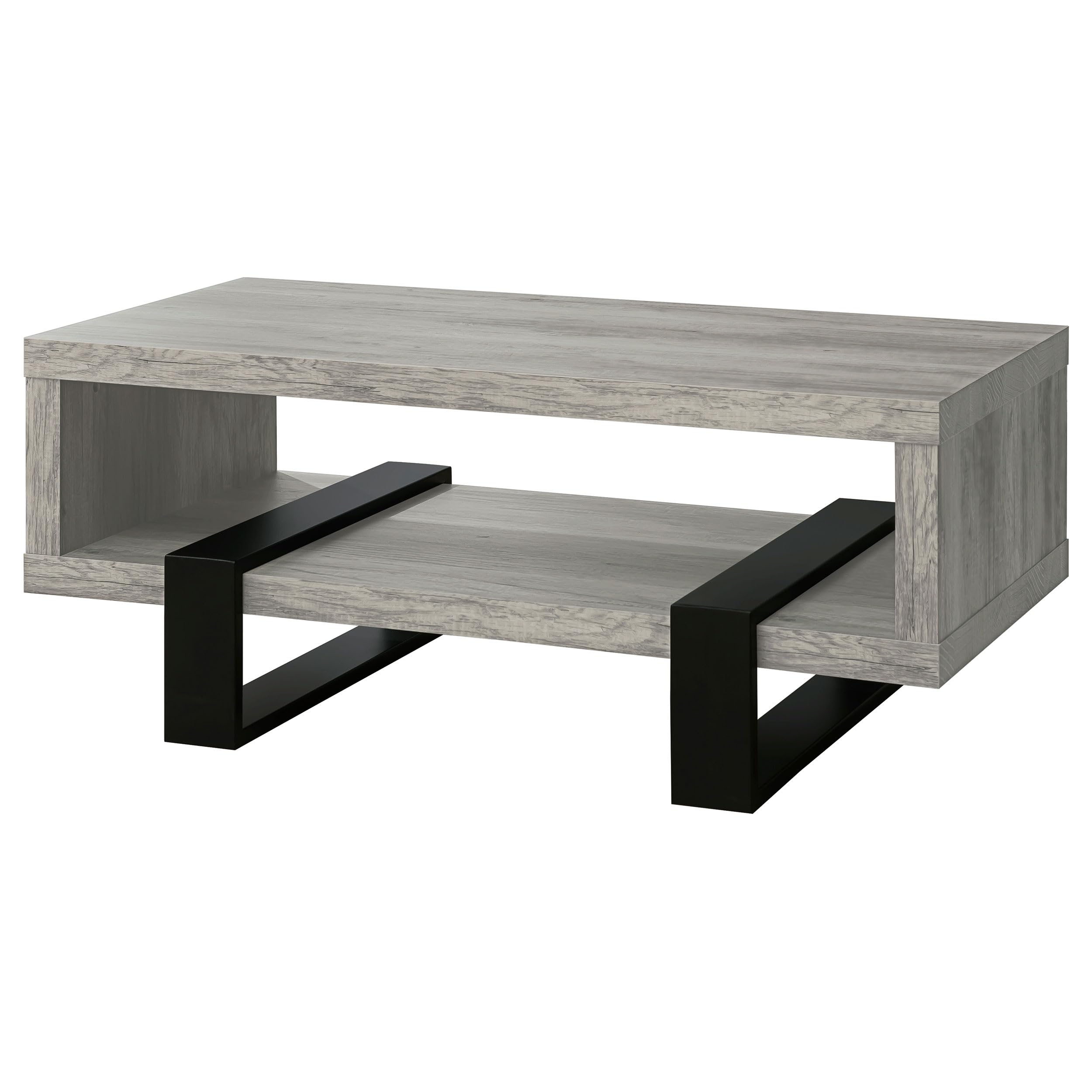 Coaster Home Furnishings Dinard Modern Coffee Table - Engineered Wood with Geometric Legs & Open Shelf - Contemporary Living Room Furniture in Driftwood Finish - Perfect for Small Spaces, Apartments and Cozy Home Decor