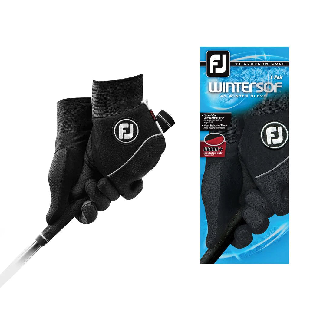 FootJoy WinterSof Black Men's 2-Pack Golf Gloves - Cold Weather Performance & Comfort for Winter Golfing