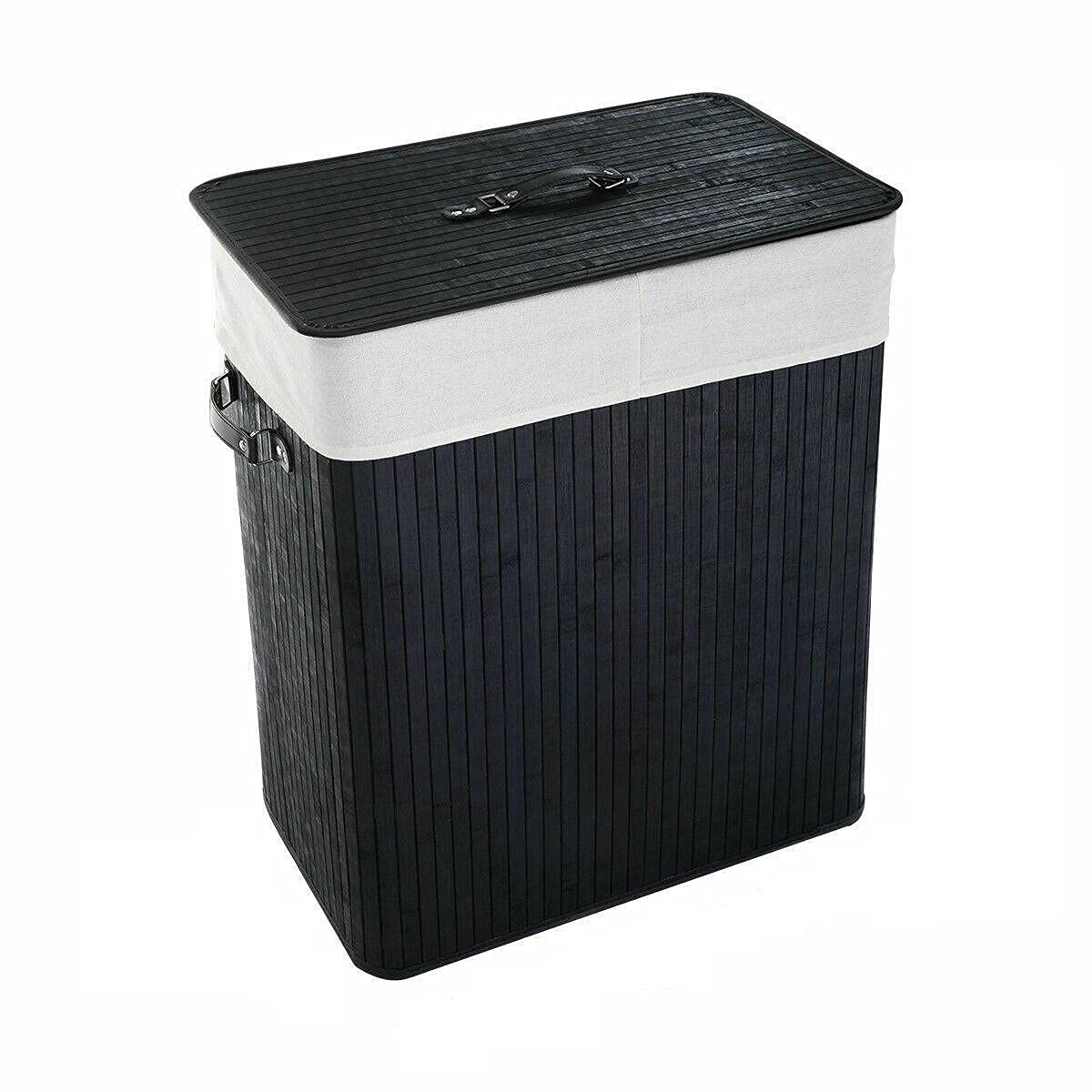 Foldable Double Rectangle Bamboo Laundry Hamper with Lid - Stylish Storage Basket for Clothes, Toys & Organizing Bathroom, Bedroom - Perfect for Home Decor & Closet Organization