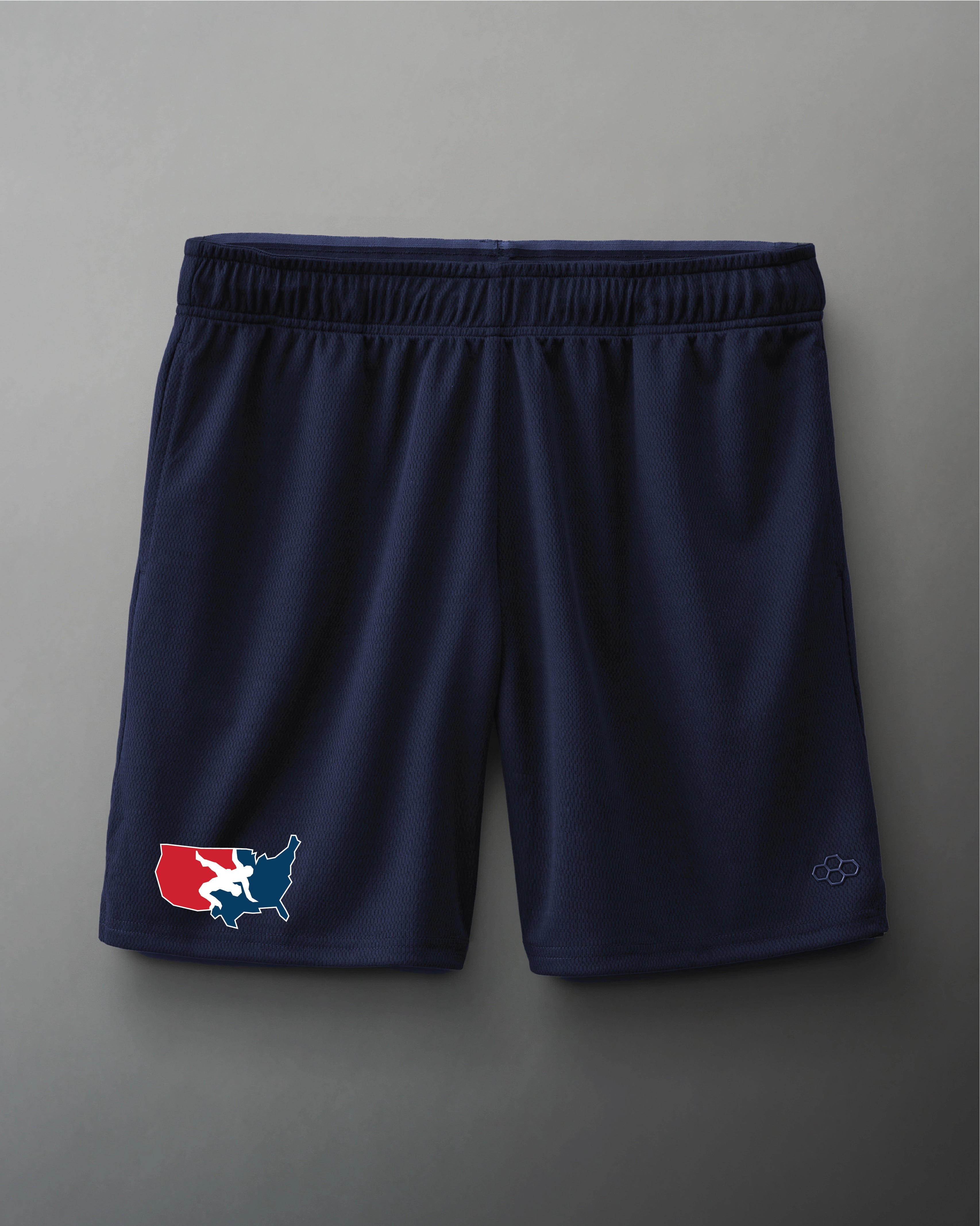 VIK USAW Logo 8 Mesh Shorts - Navy Blue Athletic Shorts for Men | Comfortable Workout & Training Shorts | Perfect for Gym, Running & Sports Activities