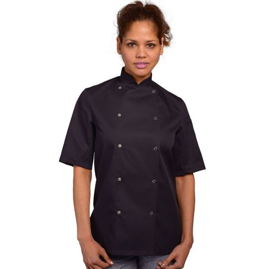 Denny's AFD White Short Sleeve Chef Jacket with Snap Buttons - Professional Kitchen Apparel for Cooking, Baking & Culinary Arts