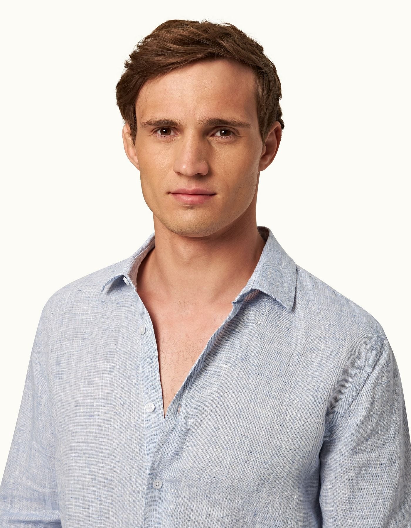 ORLEBAR BROWN Men's Linen Shirt - Navy & White Striped Casual Button Down Shirt for Summer, Beach, and Outdoor Activities