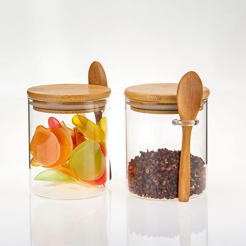 Airtight Glass Jars with Bamboo Lids & Spoons - 17oz Kitchen Canisters for Spices, Coffee, Tea, Sugar Storage - Perfect for Pantry Organization & Food Preservation (Set of 1)