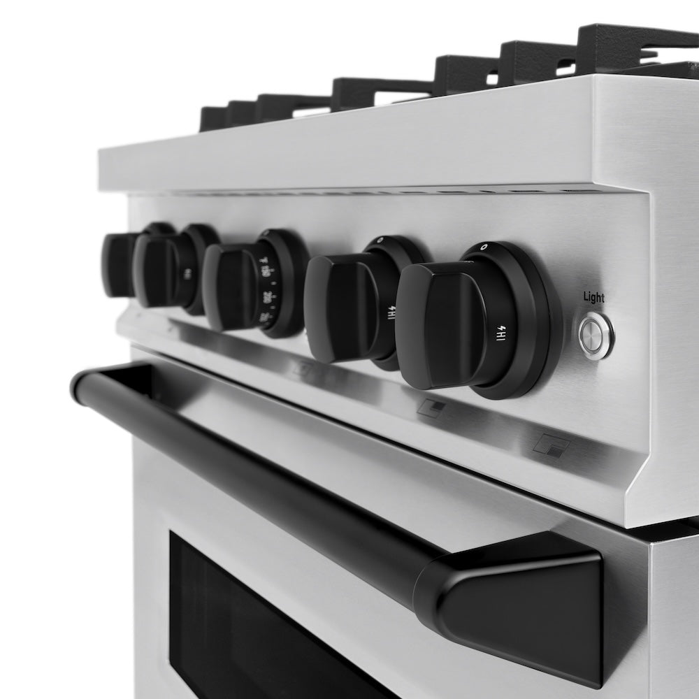 ZLINE Autograph Edition 30 Inch 4.2 Cu. Ft. Classic Gas Range with 4 Burner Cooktop & Convection Gas Oven - Stainless Steel with Matte Black Accents (CGRZ 30 MB) for Modern Kitchen Cooking and Baking