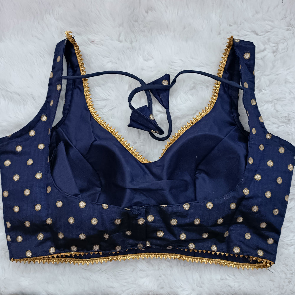 Elegant Navy Blue Silk Designer Blouse with Printed Pattern (Design 282) - Perfect for Office Wear, Parties & Special Occasions