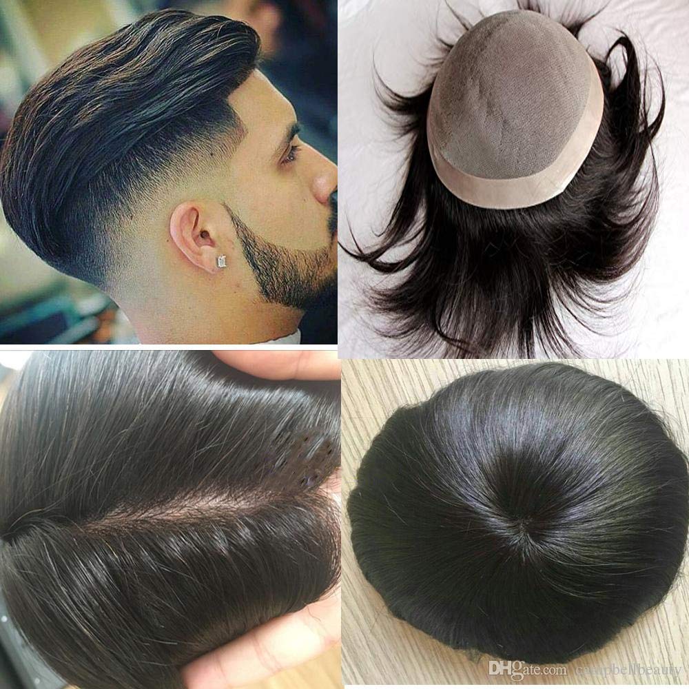 Premium Human Hair Men's Wig/Toupee - 9x7 Inch Natural Black & Brown Hair Patch for Men & Boys with Free Tape & 4 Clips (Pack of 1) - Perfect for Daily Wear, Cosplay, Hair Loss Solutions & Styling