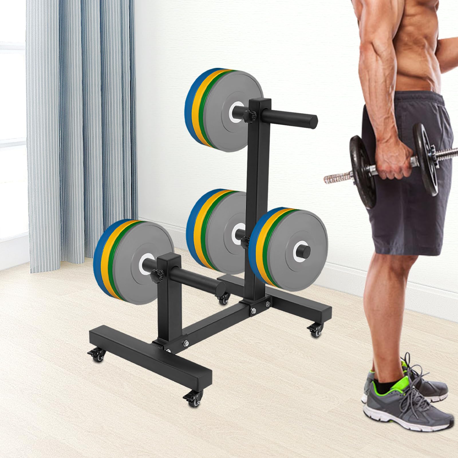 Heavy Duty Weight Plate Rack - 1102.3lbs Capacity Gym Organizer with Wheels | Barbell & Bumper Plate Storage Tree | Perfect for Home Gym, CrossFit & Commercial Fitness Centers