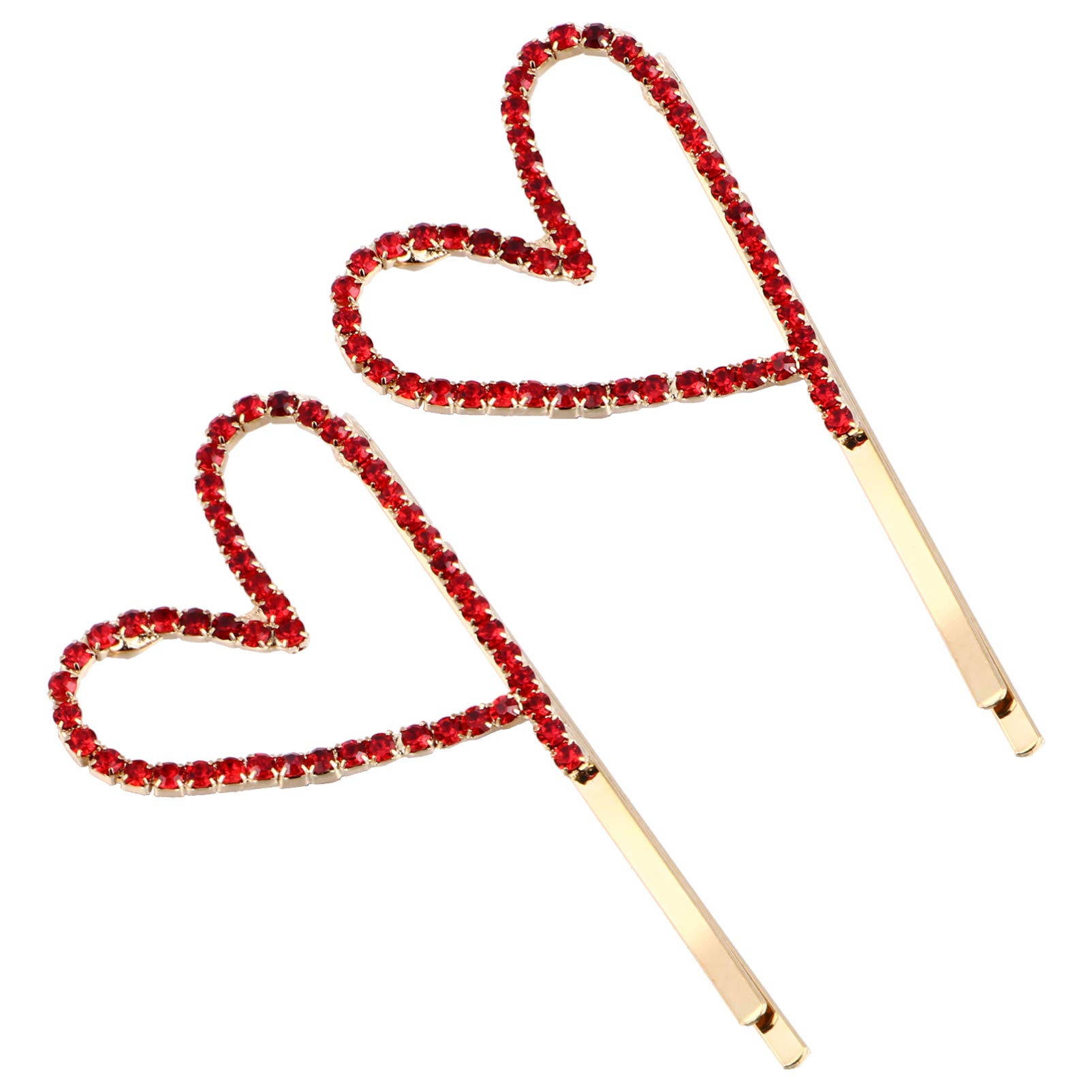 Valentine's Day Hair Clips for Women - 2pcs Red Heart Shaped Rhinestone Bobby Pins, Alloy Hair Accessories for Girls | Perfect for Date Night, Weddings & Romantic Occasions