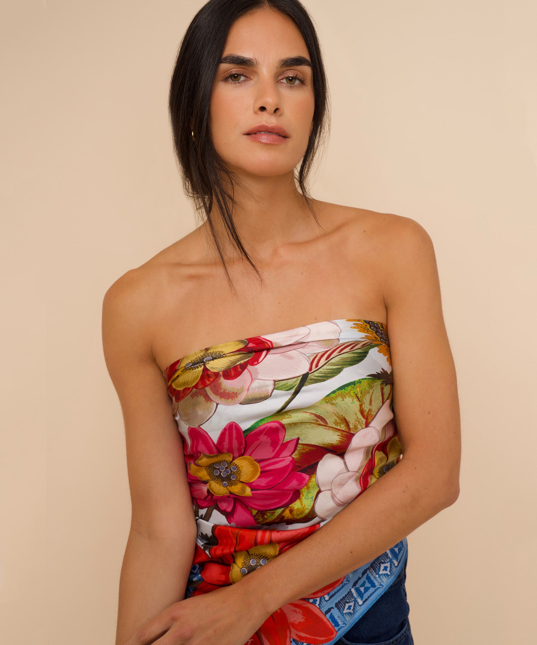 35 Inch Tropical Floral Silk Square Scarf for Women - Elegant Fashion Accessory for Spring, Summer, Beach & Travel Outfits