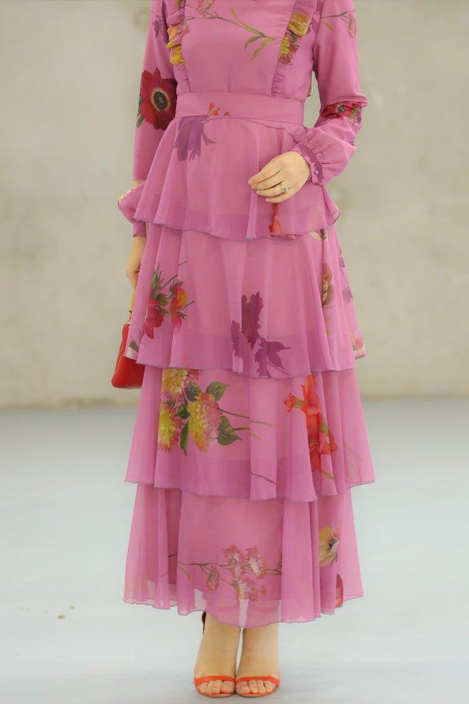 Elegant Deyja Modest Dress for Women - Flowy Long Sleeve Maxi Dress with Pockets - Perfect for Church, Office & Special Occasions