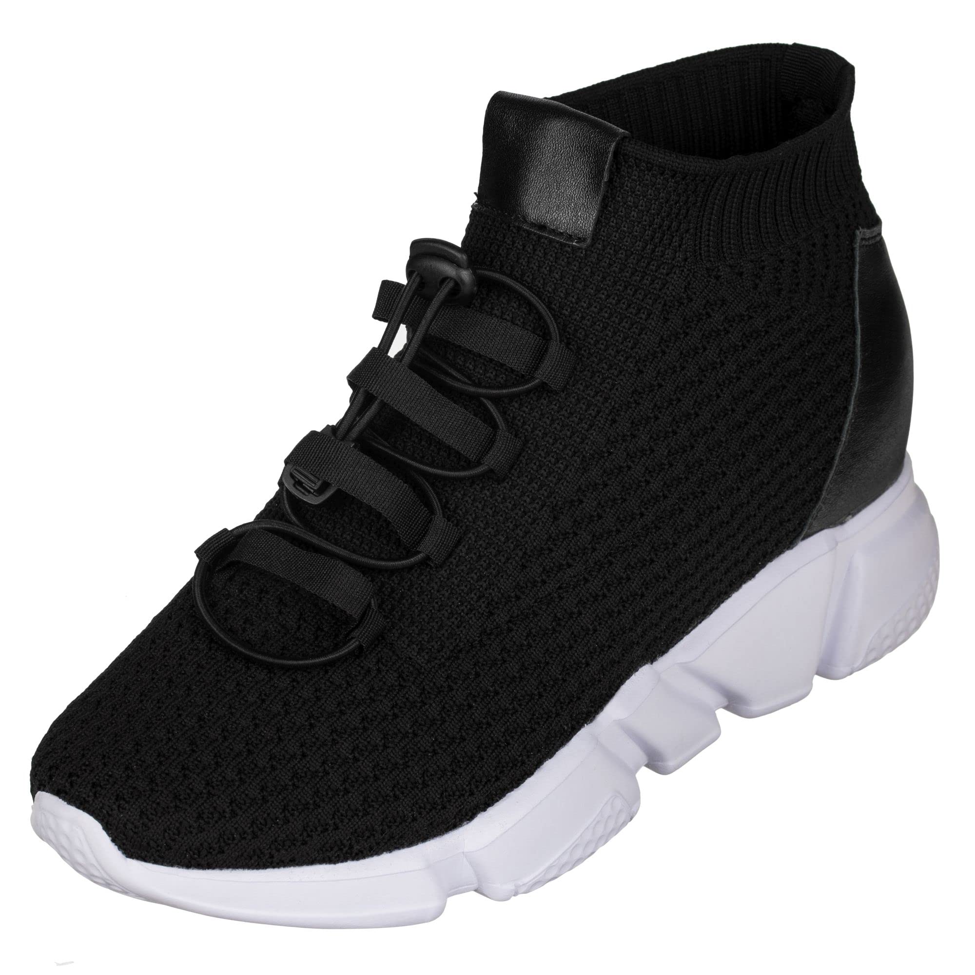 CALTO Men's Invisible Height Increasing Elevator Shoes - 3.2 Inches Taller - Black Knit Slip-on Sneakers - Ultra Lightweight & Breathable - Size 8 D(M) US - Perfect for Work, Dating & Casual Wear