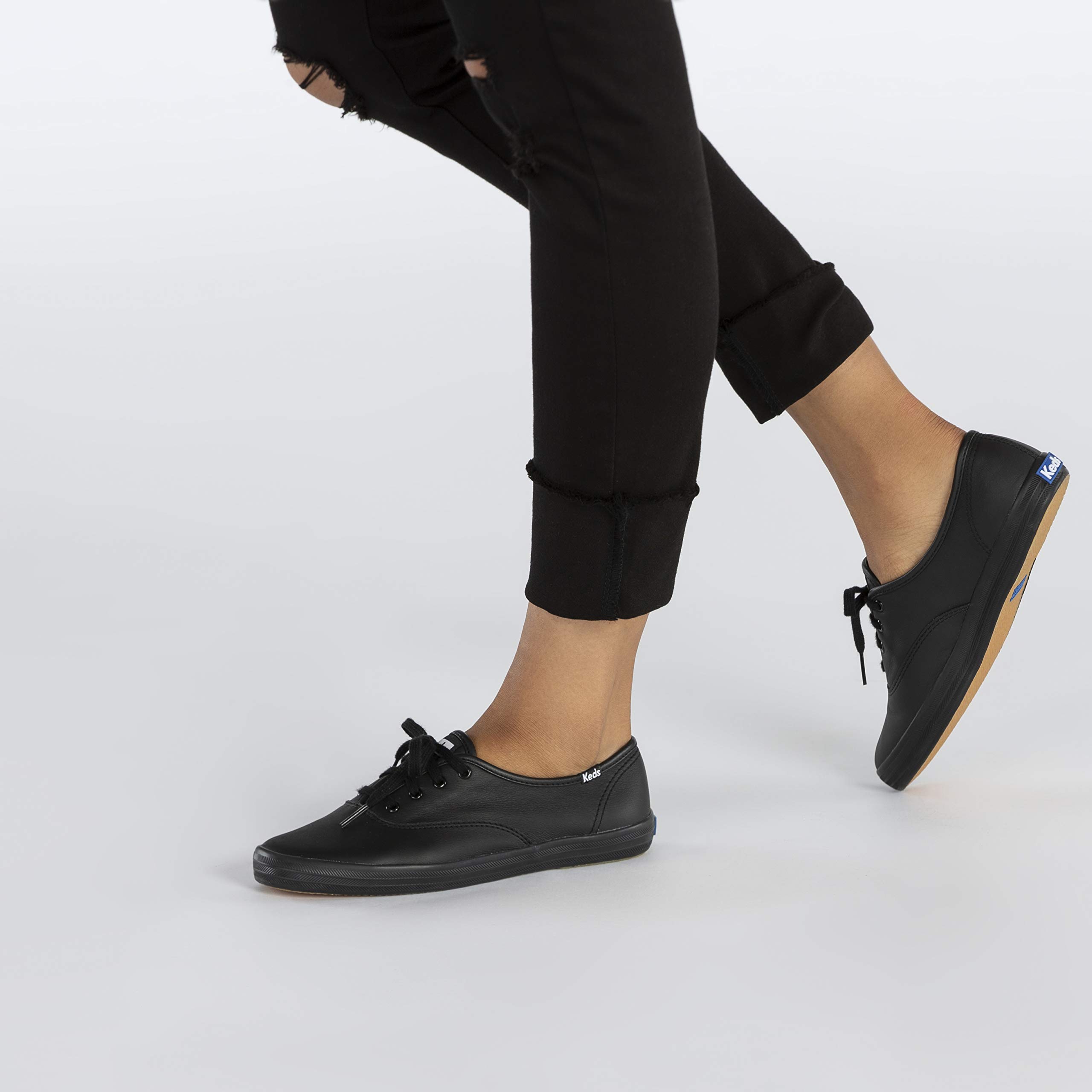 Keds Women's Champion Black Leather Wide Width Sneakers Size 13 - Comfortable Casual Shoes for Walking, Work & Everyday Wear