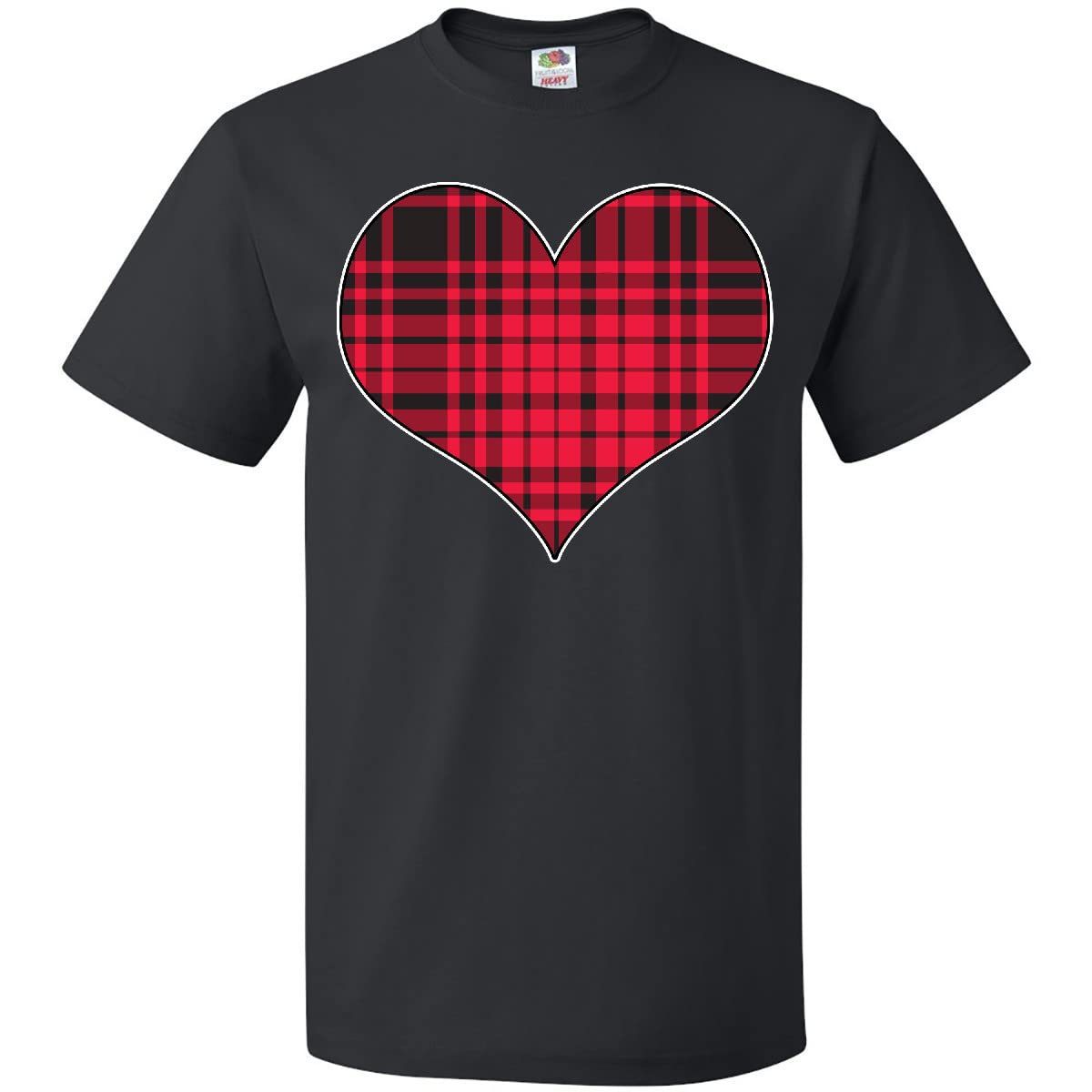 Inktastic Red Plaid Heart Print T-Shirt for Women - Soft Cotton Casual Tee for Valentine's Day, Christmas & Everyday Wear