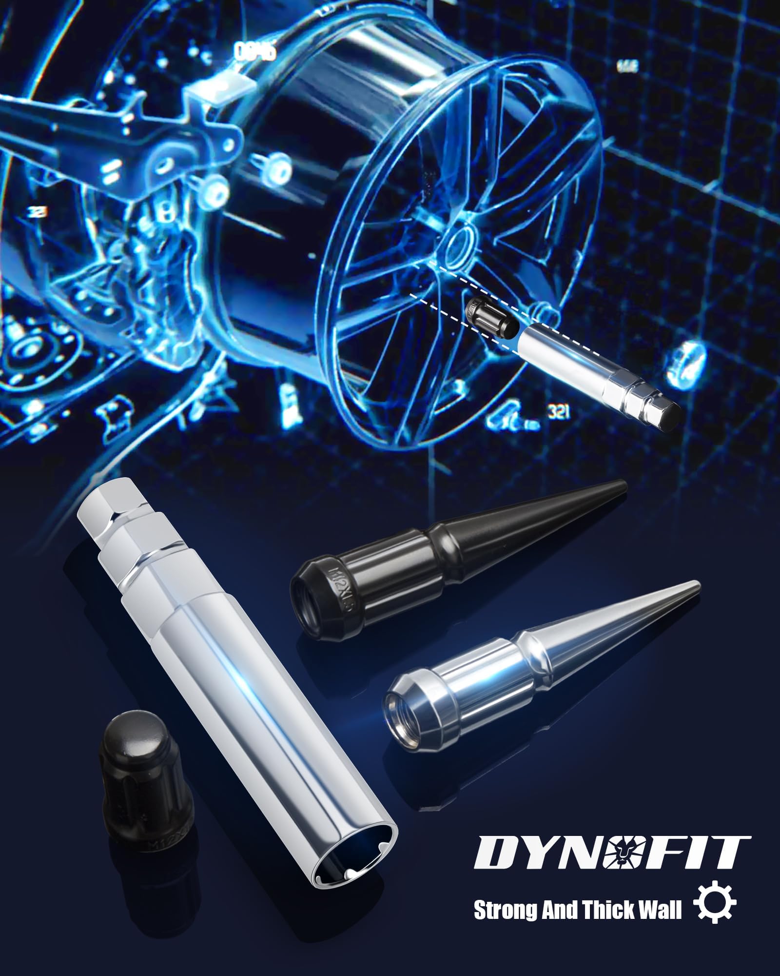 Dynofit 6 Spline Lug Nuts Socket Key - Universal Chrome Spike Lug Nut Wrench Tool for 19mm, 17mm, 14mm Hex - Fits M12X1.5, 12X1.25, 1/2