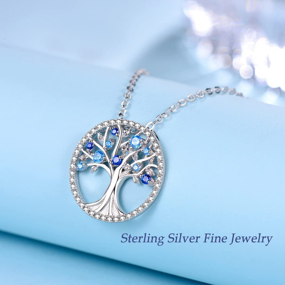 Tree of Life Pendant Necklace for Women - Sterling Silver Birthstone Jewelry with Aquamarine, Emerald & More | Spiritual Protection & Elegant Everyday Jewelry | Perfect Birthday Gift for Wife, Mom, Sister | March & April Birthstones | Ideal for Meditation, Yoga & Special Occasions