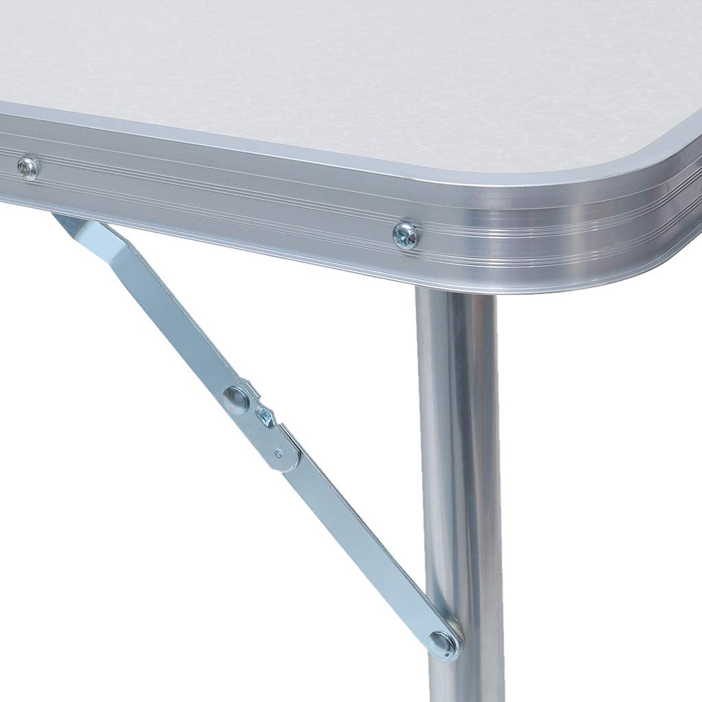 GONGting 4 Foot Aluminum Folding Table with 4 Metal Stools - Adjustable Height Portable Camping Table and Chairs Set, Lightweight & Sturdy for Outdoor Picnics, BBQs, Beach Parties, and Tailgating (Center Folding Design, No Umbrella Hole)