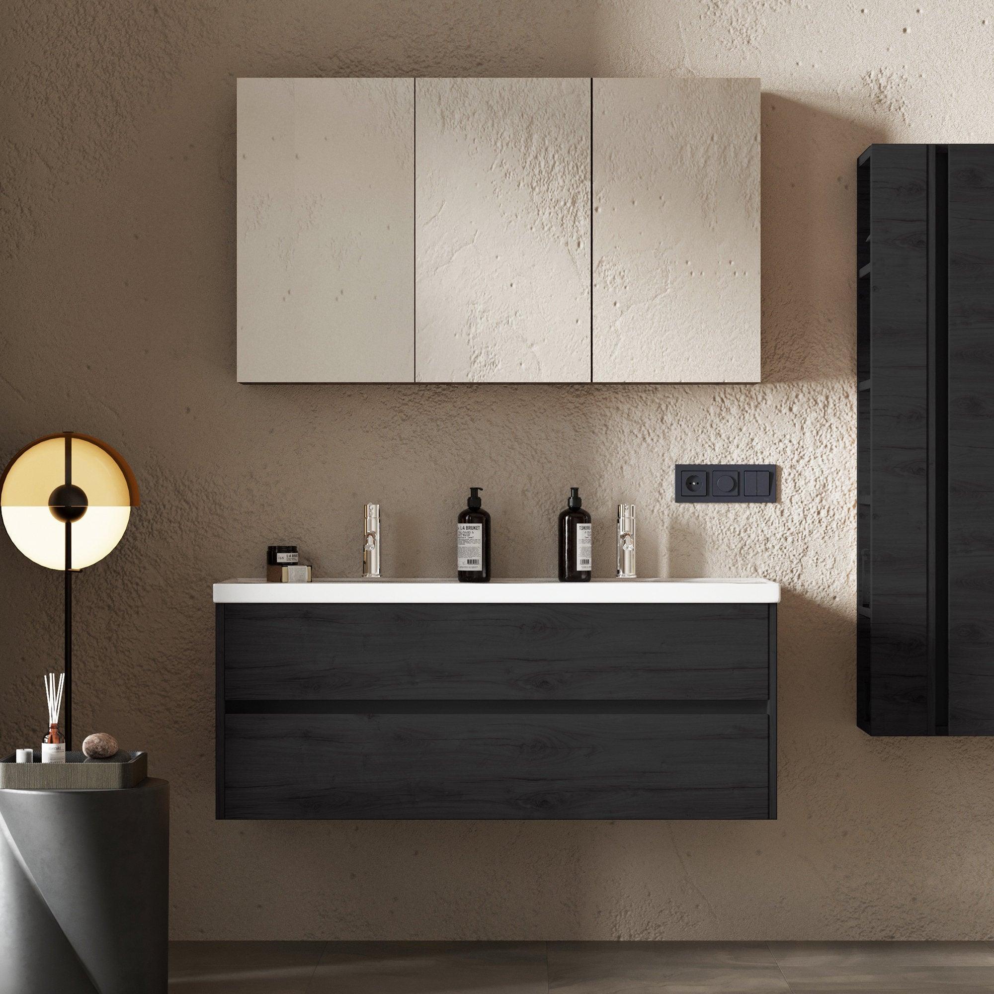39 x 28 Inches Black Iron Wall Mounted Medicine Cabinet with Mirror - Perfect for Bathroom Storage & Organization