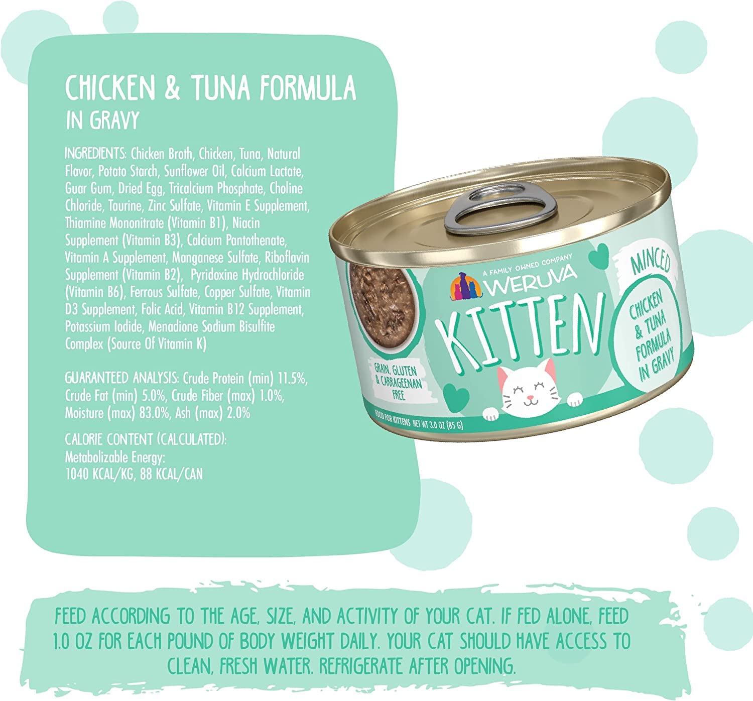 Weruva Kitten Wet Cat Food - Chicken & Tuna in Gravy, 3oz Cans (Pack of 12) | High Protein Kitten Formula for Growth & Development | Perfect for Weaning Kittens & Picky Eaters