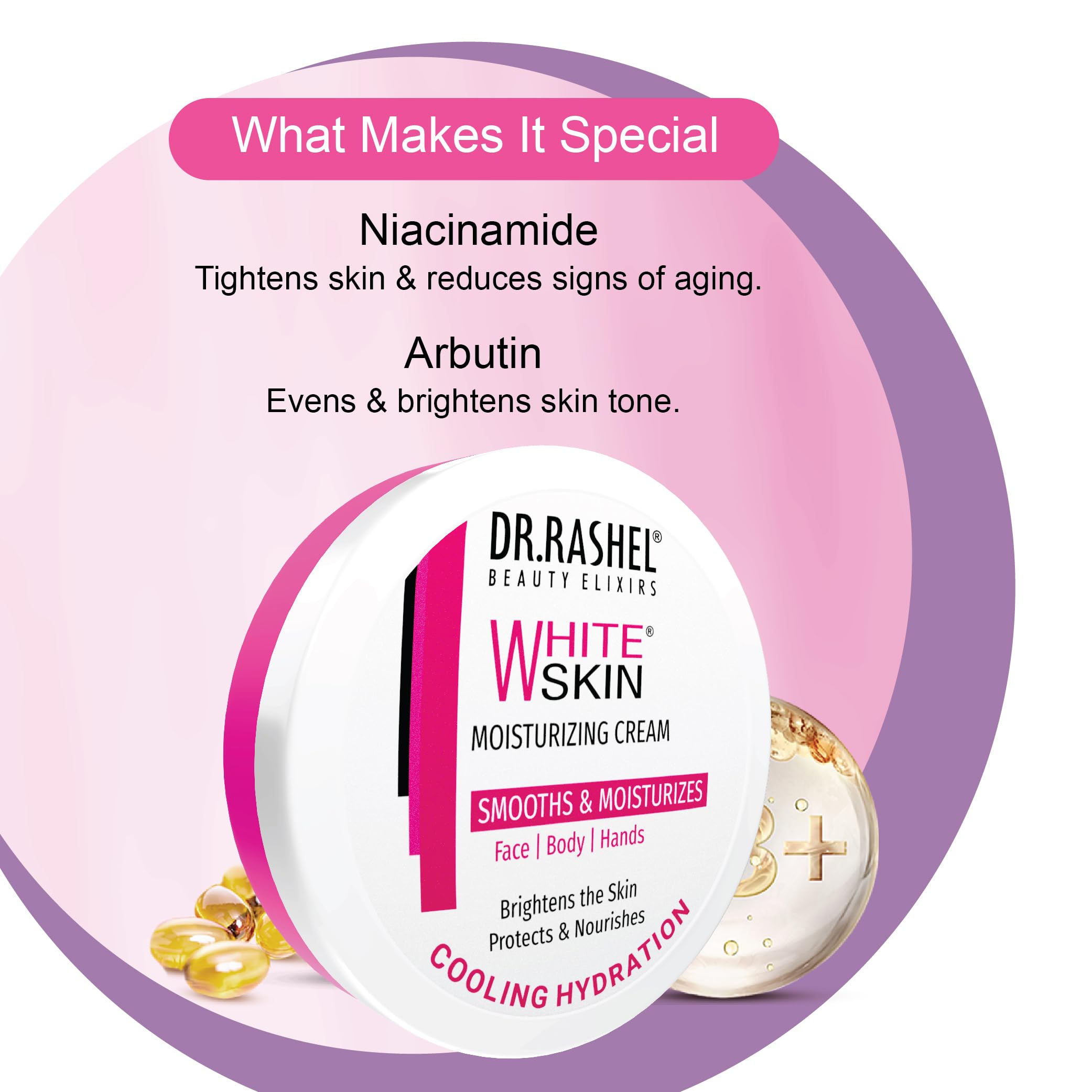 Dr. Rashel White Skin Face Moisturizer 125ml - Daily Lightweight Non-Oily Cream with Glycerin, Arbutin & Niacinamide for Soft Glowing Skin - Perfect for Day & Night Hydration, Brightening & Even Skin Tone
