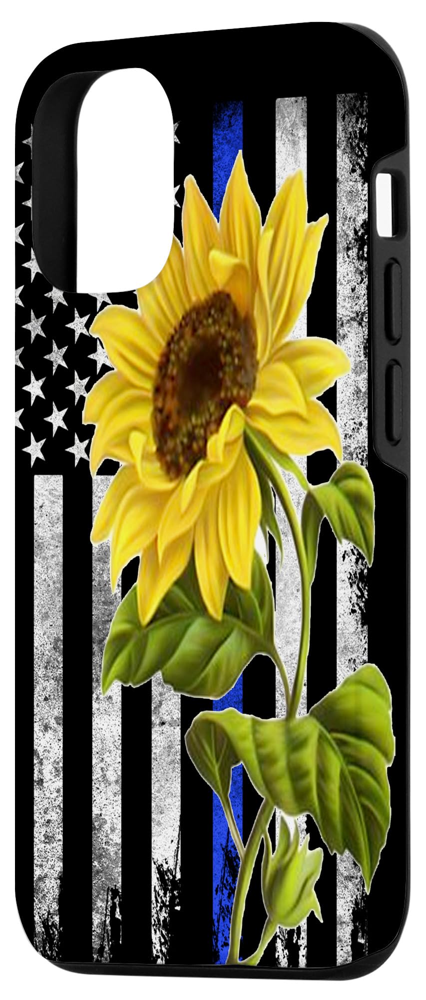 iPhone 12/12 Pro Thin Blue Line Distressed US Flag Sunflower Phone Case - Patriotic Protective Cover for Everyday Use & Law Enforcement Support