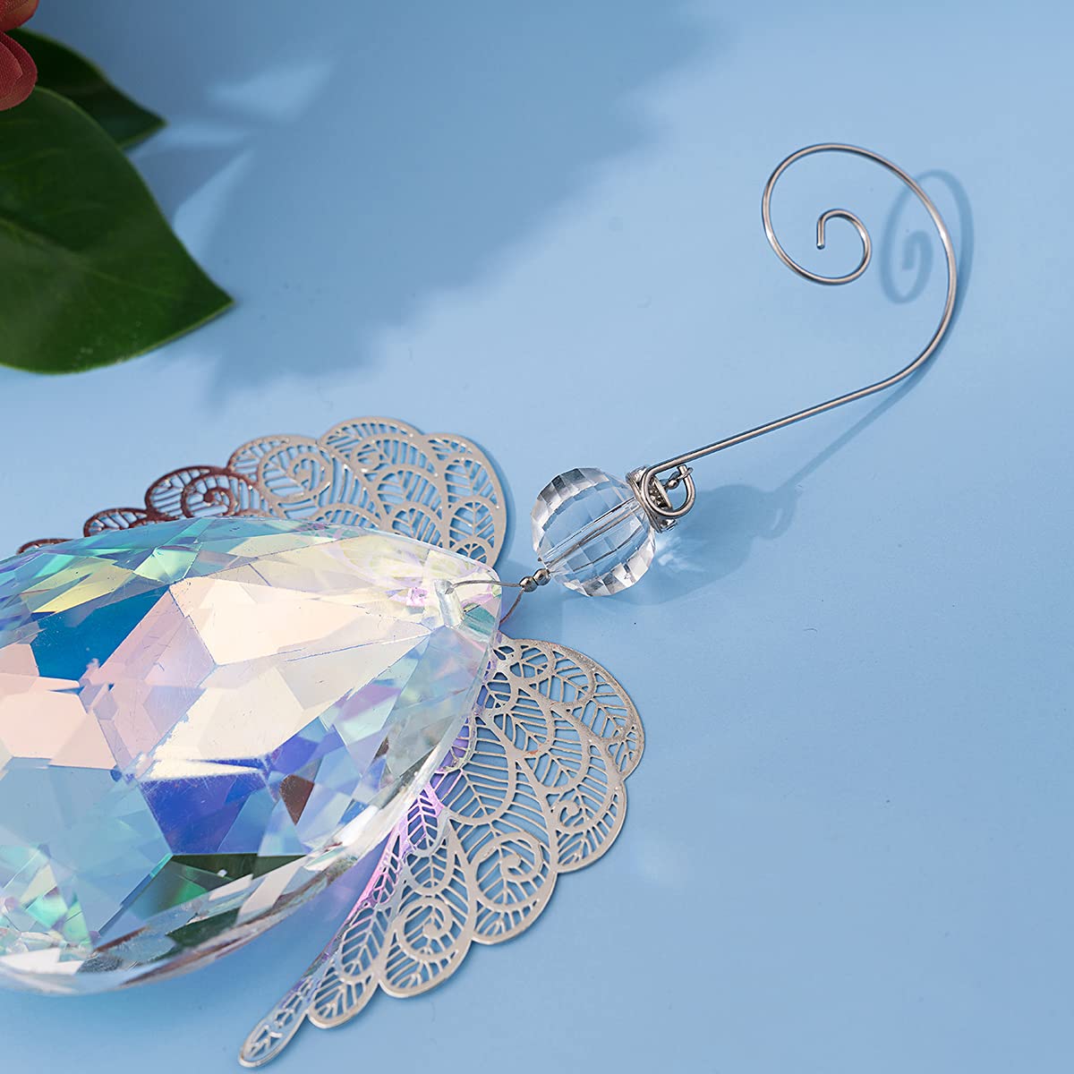 Haning Angel Wings Crystal Suncatcher Pendant - 76mm AB Coated Prism Drop for Windows, Home Decor, Wedding, Party, and Garden Ornament