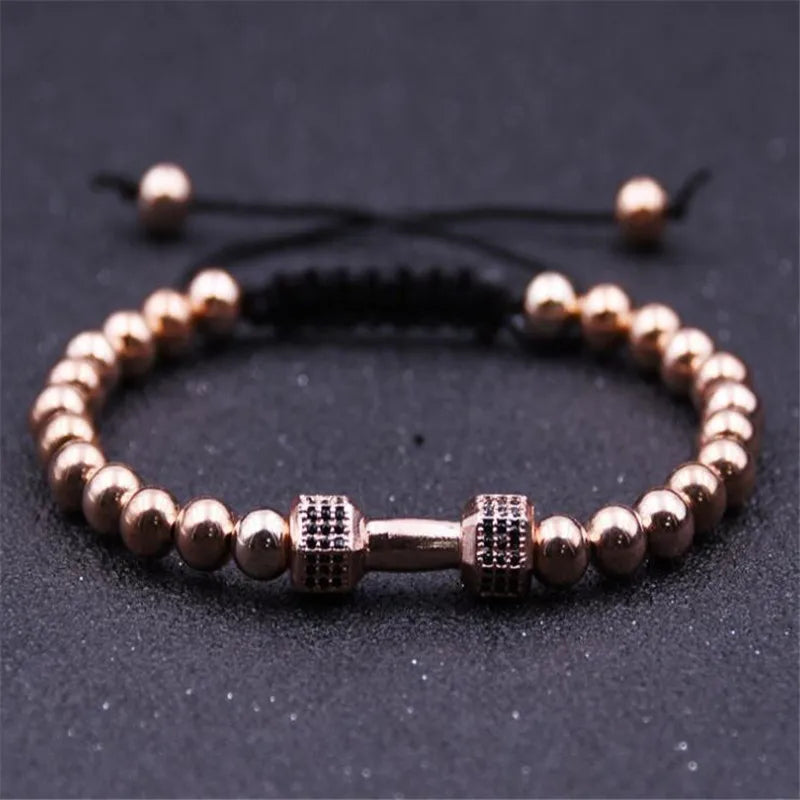 Black Hematite Beads Bracelet for Men - Fitness Prayer Dumbbell Bracelet with Macrame Barbell Design - Perfect for Workout, Meditation & Yoga Accessories