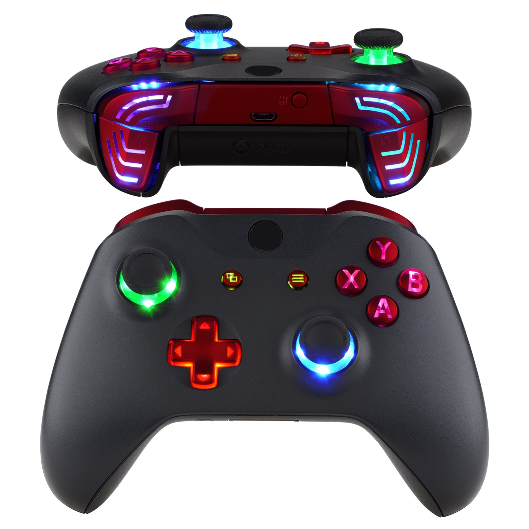 eXtremeRate Multi-Color LED Illuminated Buttons DTFS (DTF 2.0) Kit for Xbox One X & S Controller - Scarlet Red | Custom Gaming Controller Mod for Enhanced Night Play & Competitive Gaming