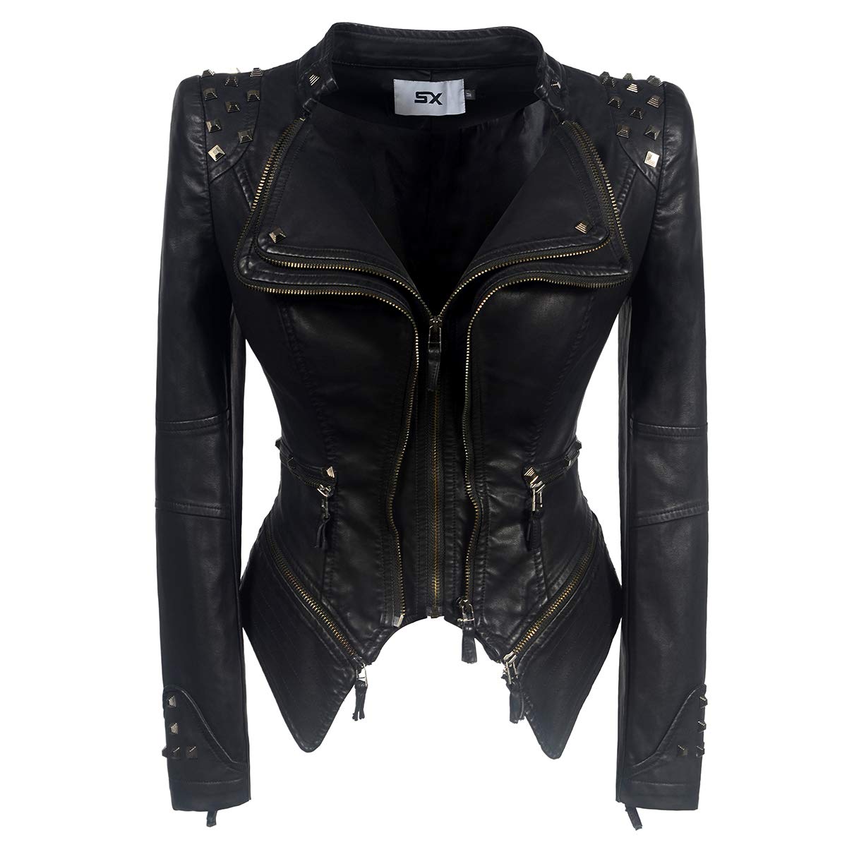ZJX Women's Classic Rivet Zipper Dovetail Leather Jacket - Motorcycle Biker Jacket for Casual & Stylish Outfits (M, Black) - Perfect for Riding, Night Out & Everyday Fashion
