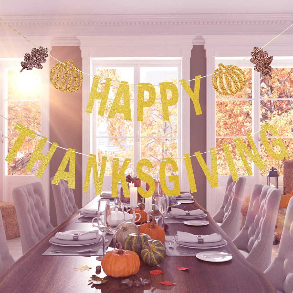 Gold Happy Thanksgiving Party Banner - Elegant Friendsgiving Decorations for Home, Office & Festive Gatherings