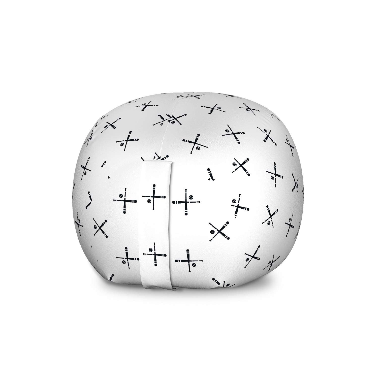 Ambesonne Baseball Toy Storage Bag & Chair - Large Washable Stuffed Animal Organizer with Monochrome Bats & Balls Design - Perfect for Kids' Room, Sports Gear Storage & Playroom Organization (Black & White)