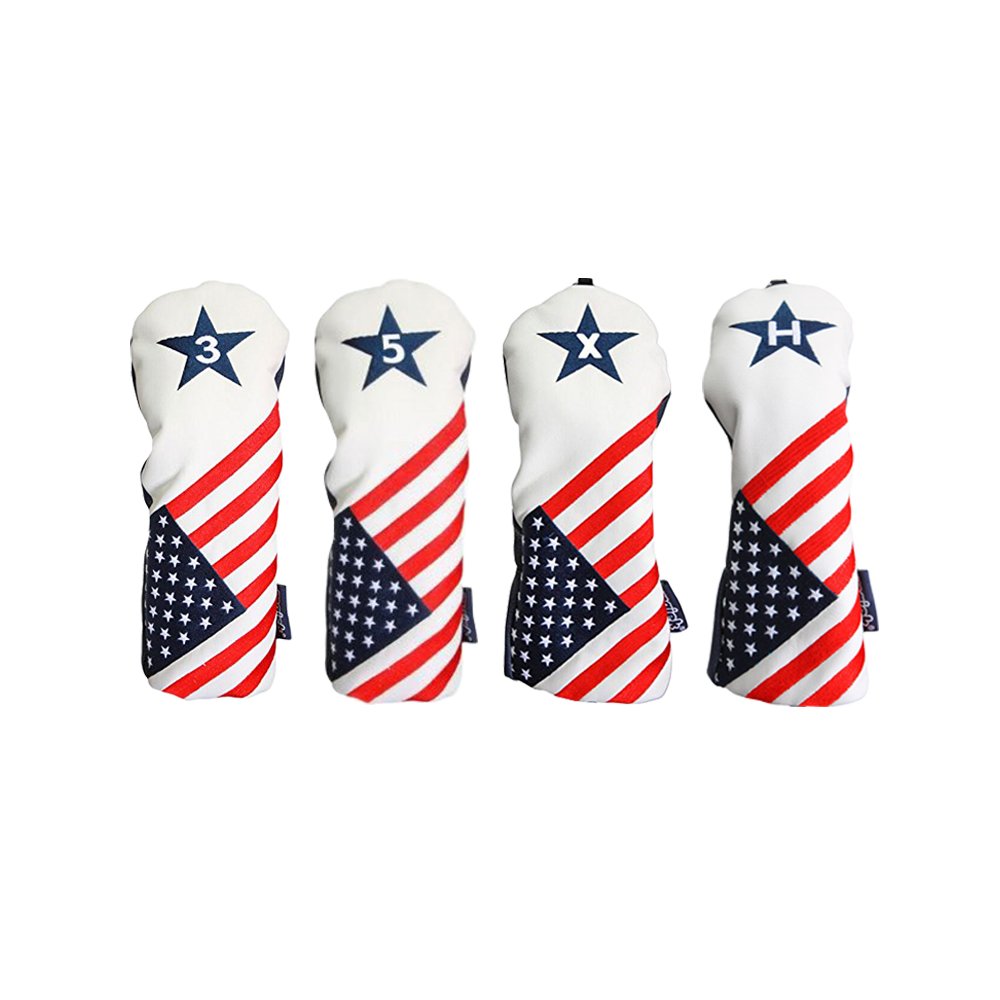Patriotic Vintage Retro Golf Headcovers for Fairway Woods & Hybrids - USA Flag Design Fits 3, 5, X, H Clubs - Perfect for Patriotic Golfers & Independence Day Tournaments