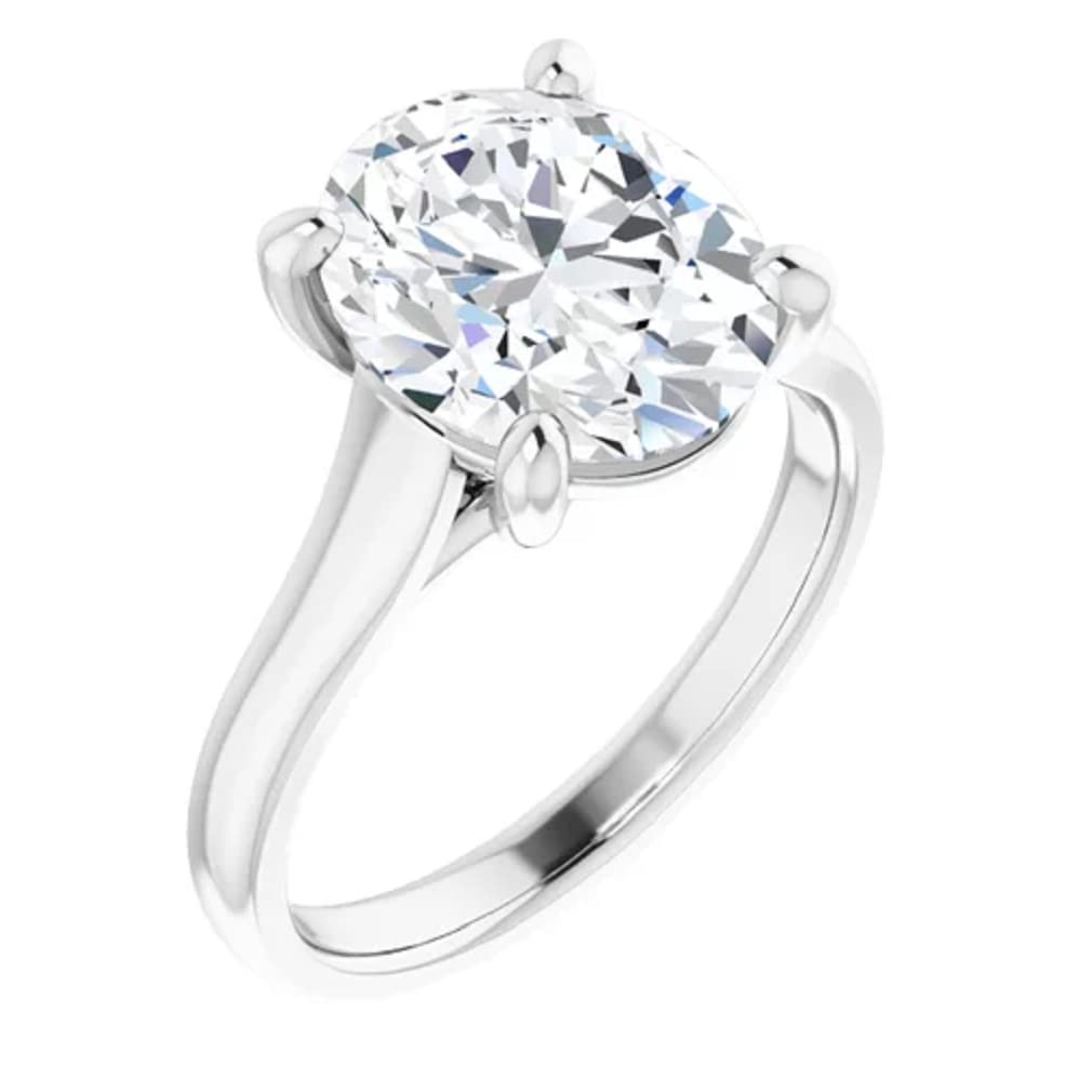 10K Solid White Gold Handmade Oval Cut Moissanite Engagement Ring - 2.0 CT Solitaire Wedding Band for Women | Bridal Proposal Jewelry Gift for Anniversary & Special Occasions