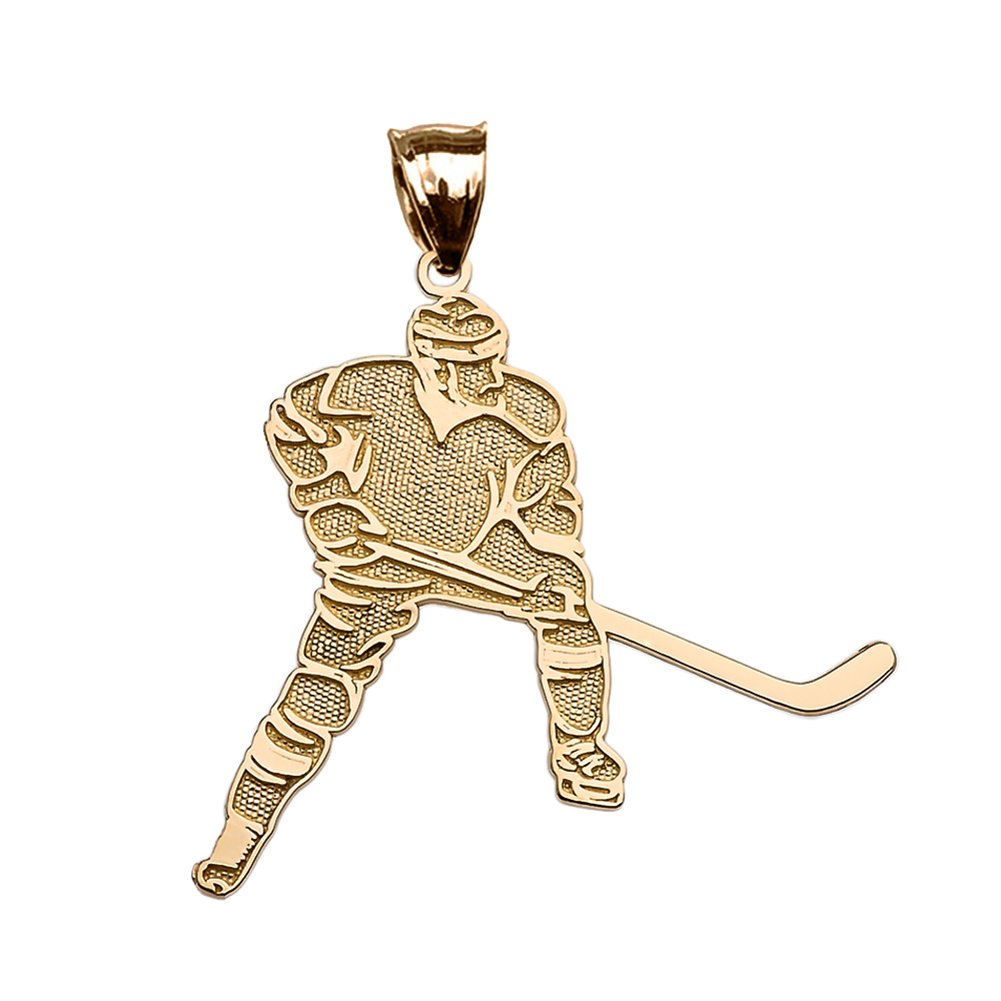 10k Yellow Gold Hockey Player Pendant Necklace for Men - Sports Jewelry Gift for Hockey Fans & Players - Perfect for Games, Gifts & Everyday Wear