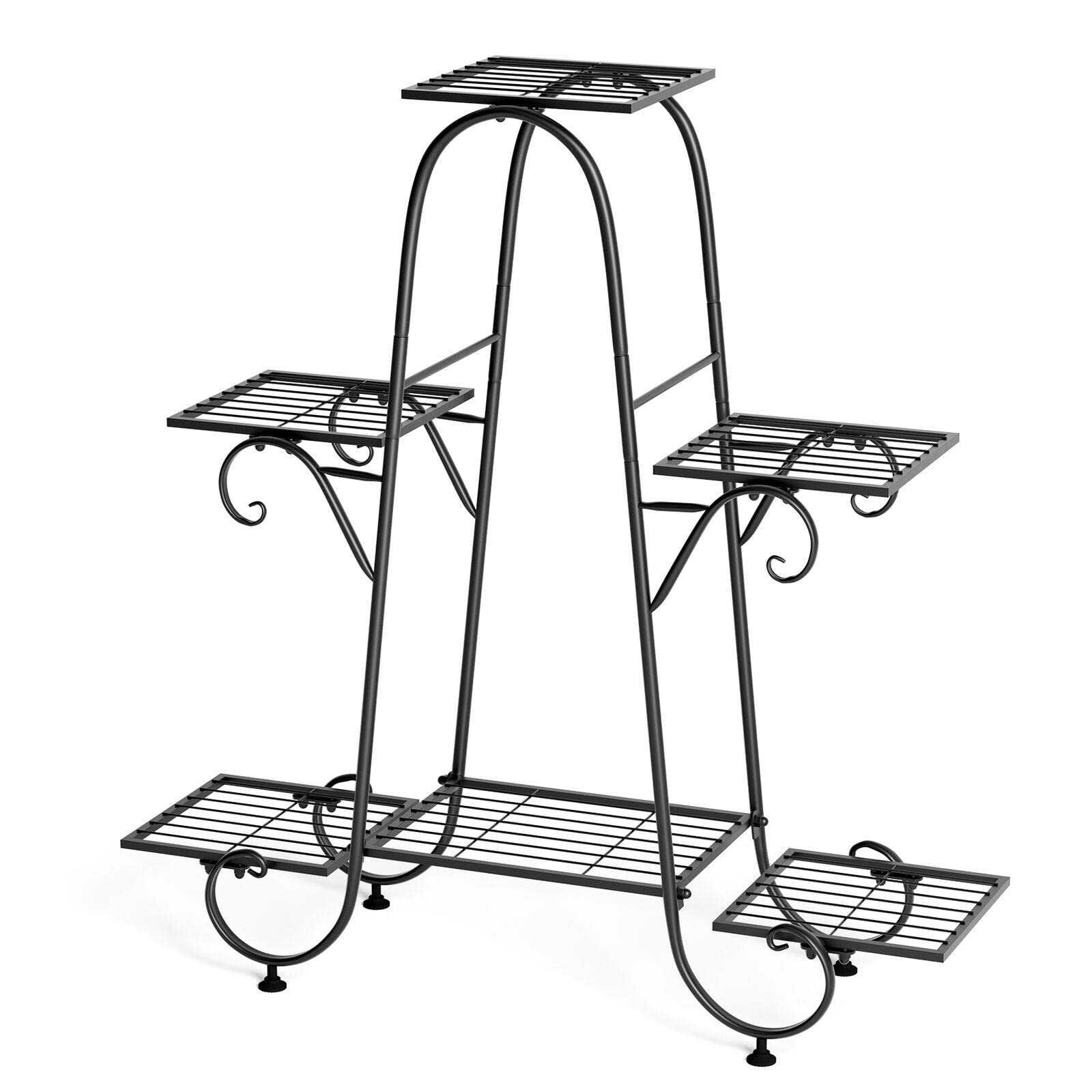 Europder Heavy Duty 6-Pot Metal Plant Stand - Sturdy Garden Planter Holder & Flower Shelf Rack for Indoor/Outdoor Plants - Perfect for Patio, Balcony, Living Room & Office Decor