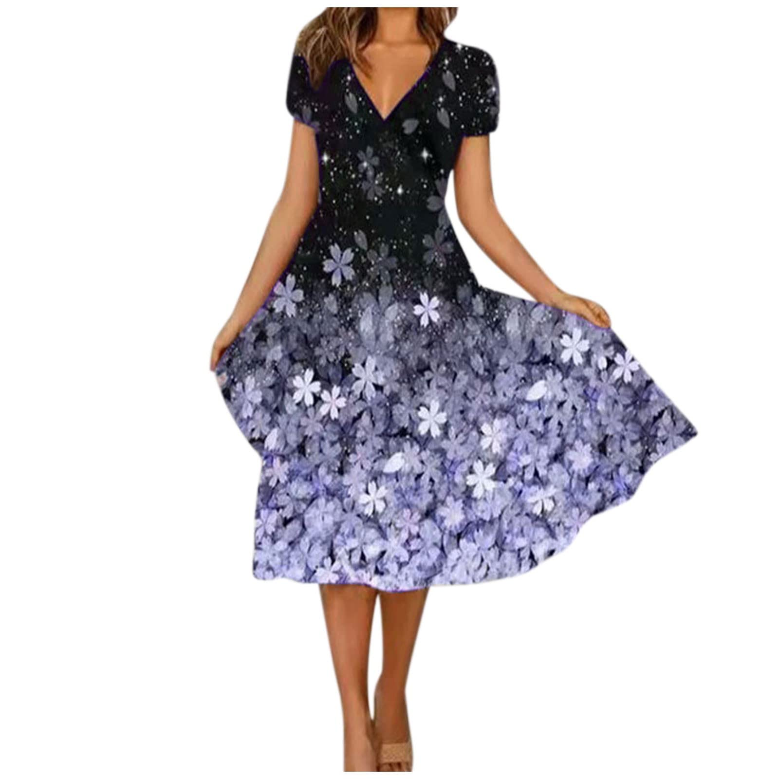 Women's Floral Print Golf Dress - Summer Casual V-Neck Short Sleeve Swing Dress for Golfing, Vacation & Outdoor Activities | Breathable Comfort for Hot Weather