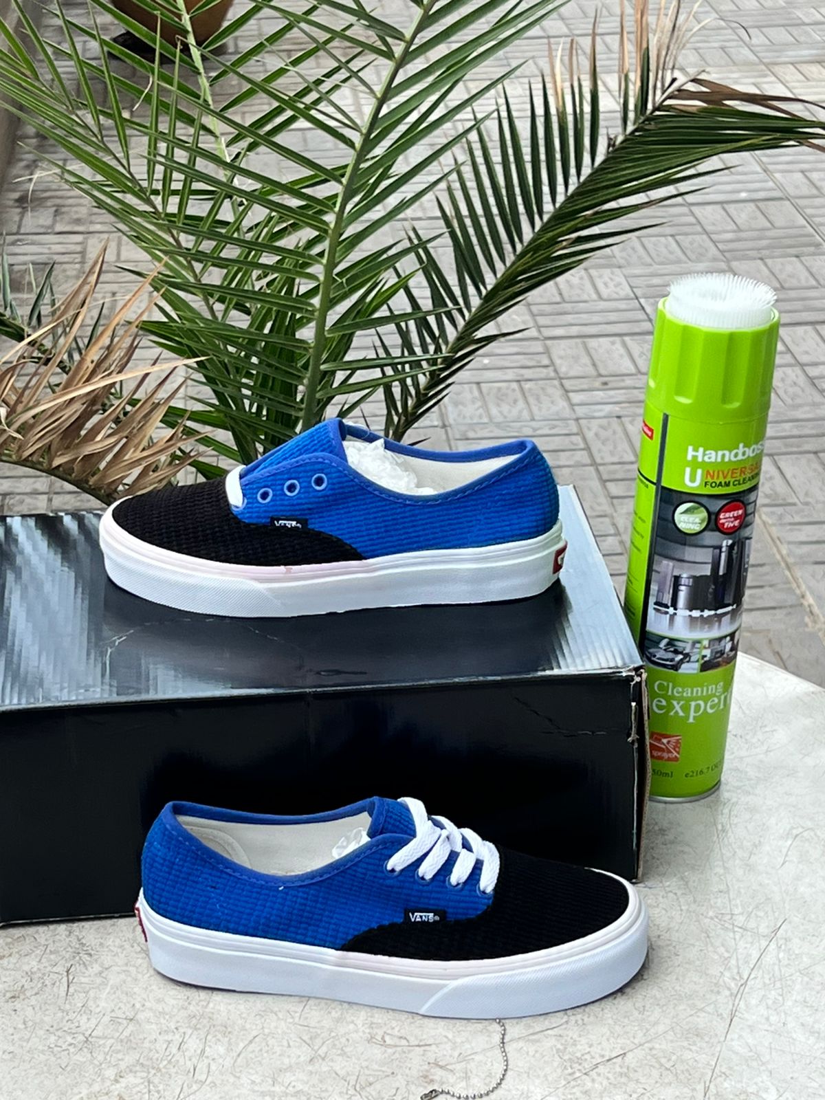 Vans Two-Tone Royal Blue & Black Corduroy Sneakers for Men & Women - Casual Streetwear Shoes for Everyday Wear & Skateboarding
