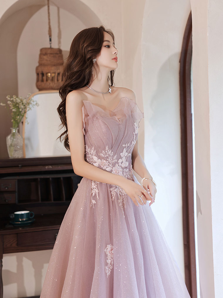 Elegant Pink A-Line Tulle Lace Applique Long Prom Dress for Women - Formal Evening Gown for Homecoming, Wedding, Party & Special Occasions