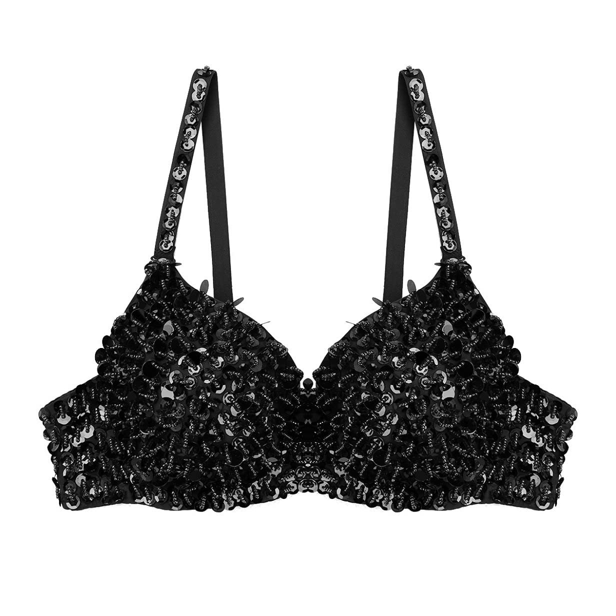 Kaerm Women's Shiny Sequins Padded Bra - Rave Dance Crop Top for Belly Dance, Clubwear & Performance | Comfortable Padded Push Up Bralette for Parties, Festivals & Stage Shows