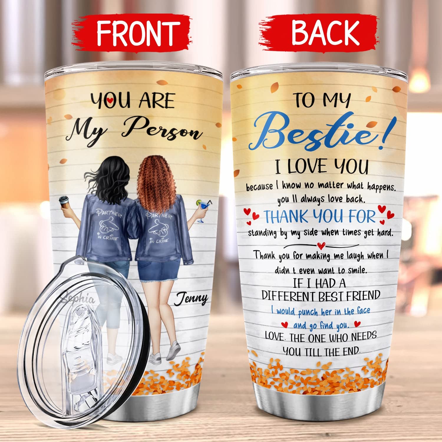 Custom Best Friend Tumbler 20oz - Personalized I Love You Tumbler for Women | Skinny Insulated Cup for BFF, Soul Sister & Besties | Unique Friendship Gift for Her - Perfect for Birthdays, Anniversaries & Daily Coffee/Tea