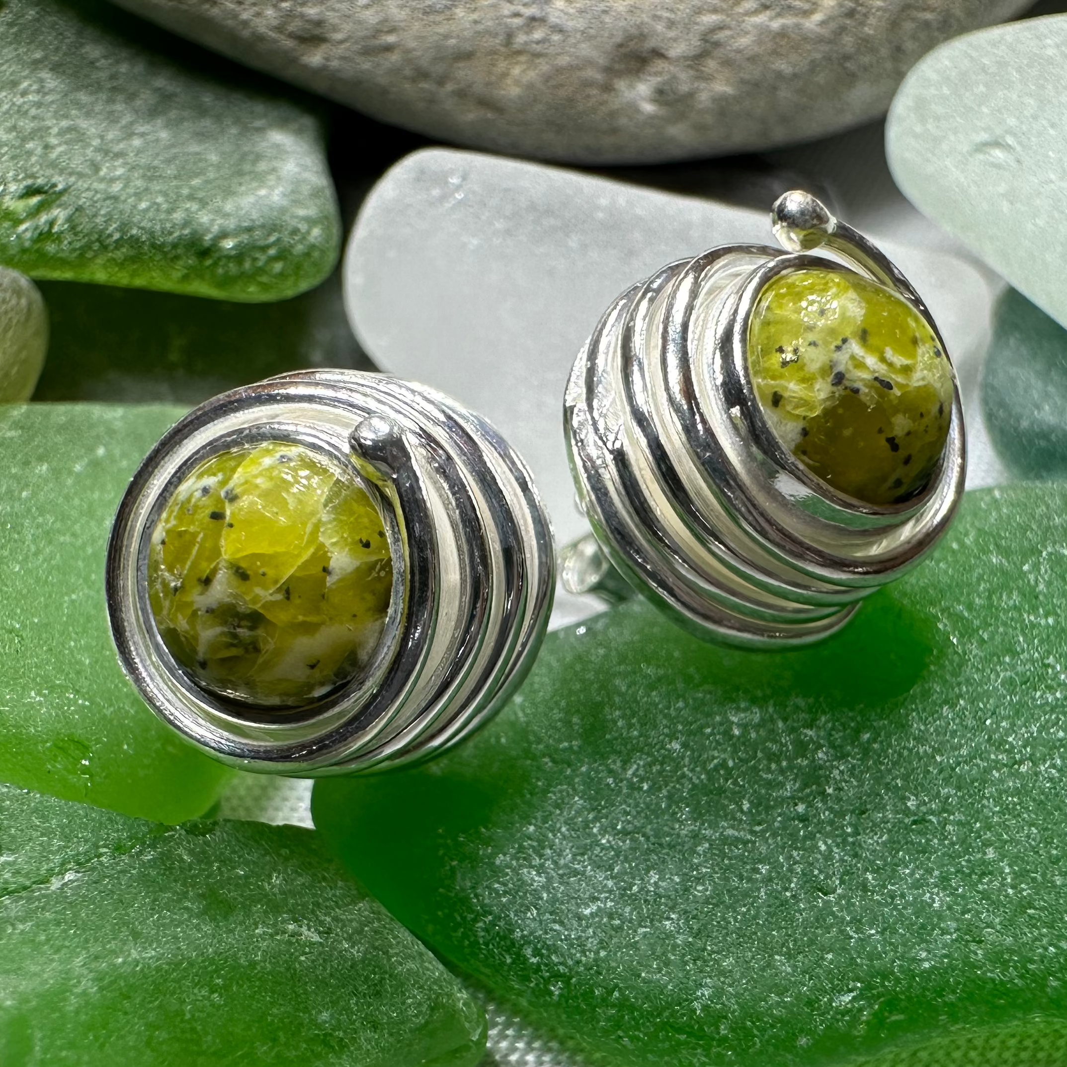Connemara Marble Celtic Spiral Post Earrings - Handmade Irish Jewelry for Women, Dainty Stud Earrings for Everyday Wear | Perfect Gift for Birthday, Anniversary & St. Patrick's Day