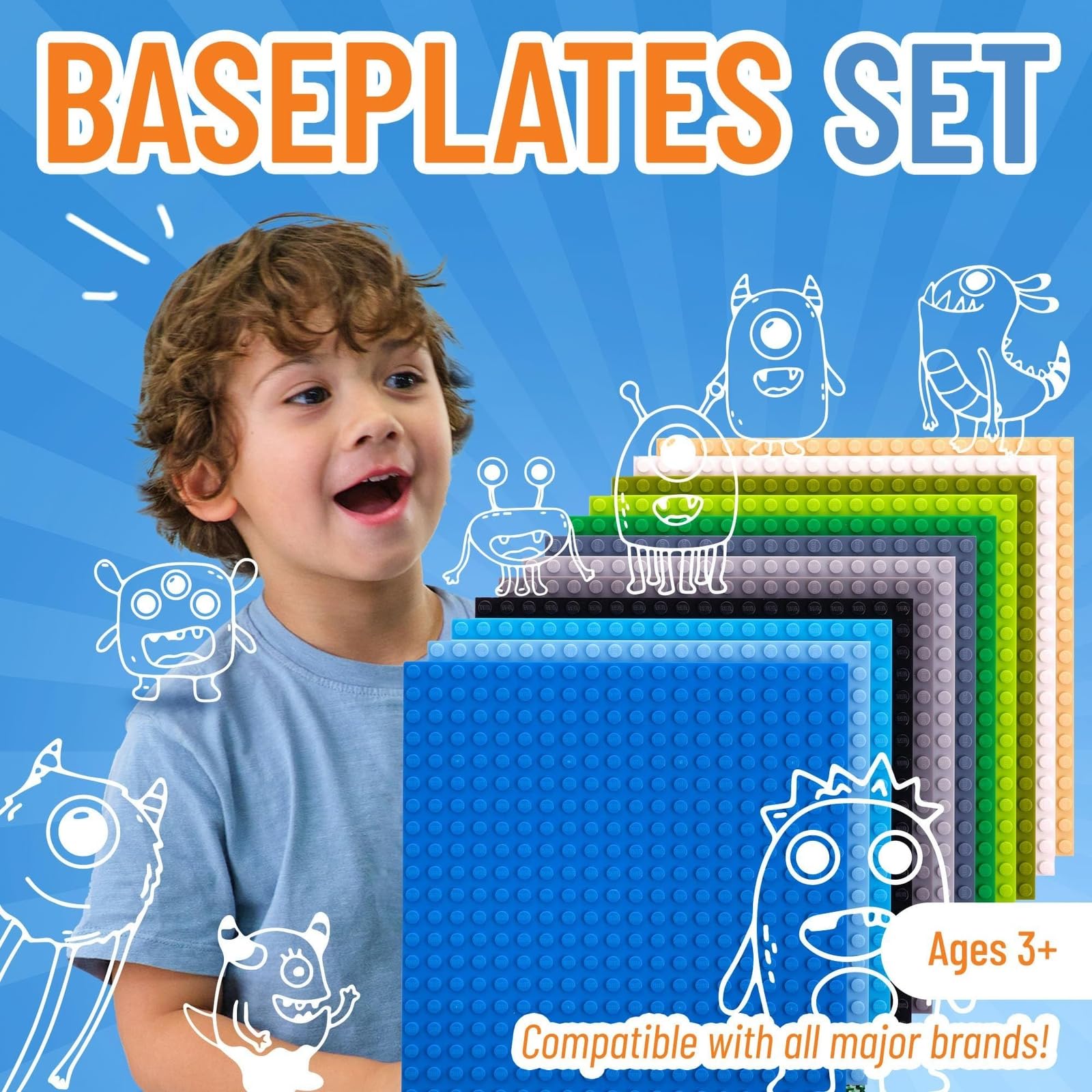 Strictly Briks 12 Pack 6x6 Stackable Baseplates - Compatible with Lego, 20x20 Studs Building Brick Base Plates for Top & Bottom Sides - 12 Nature Colors for Creative Construction, DIY Projects & Kids Play