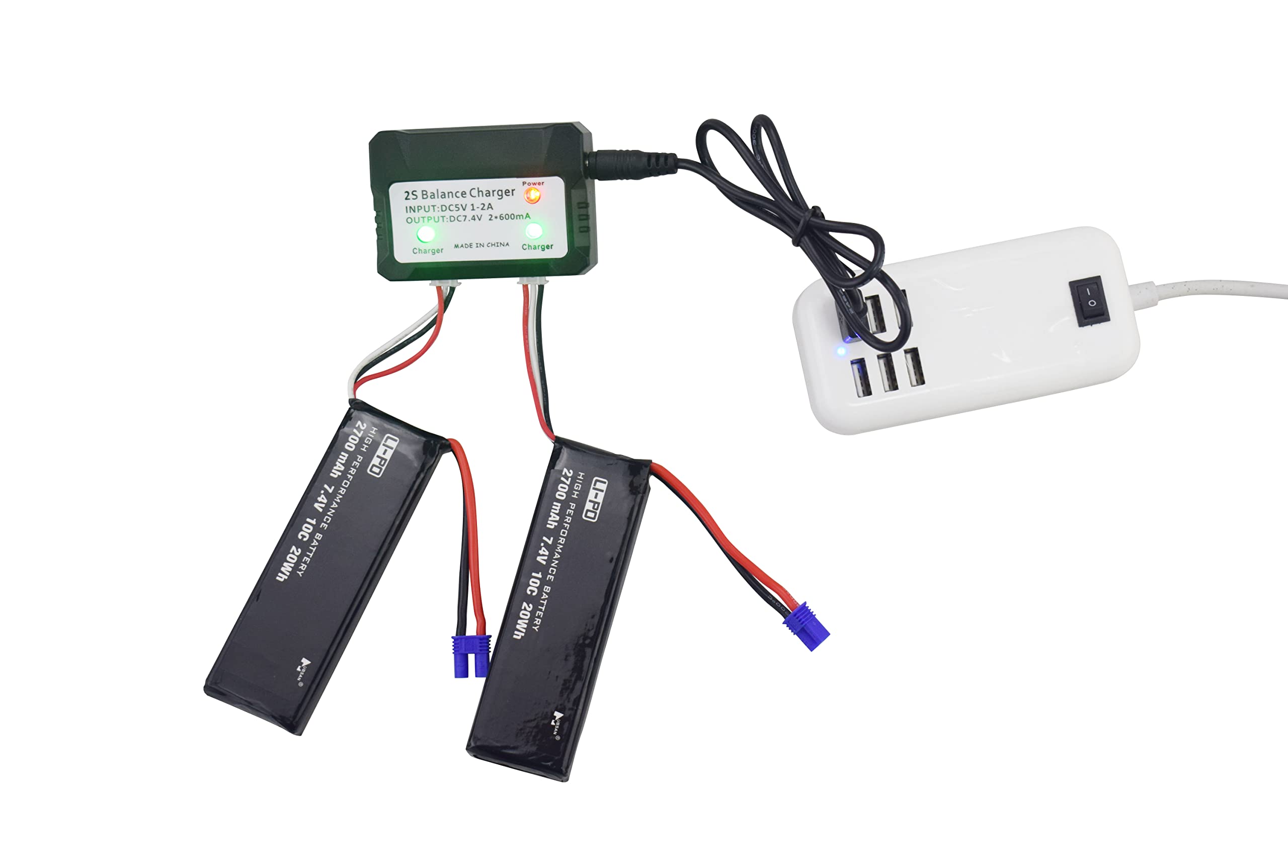 Fytoo 2 Pack 7.4V 2700mAh 10C LiPo Batteries with Smart Charger for Hubsan H501S/H501A/H501C/H501M/H501S Pro Drones - Replacement Parts for Extended Flight Time (Perfect for Aerial Photography & FPV Racing)