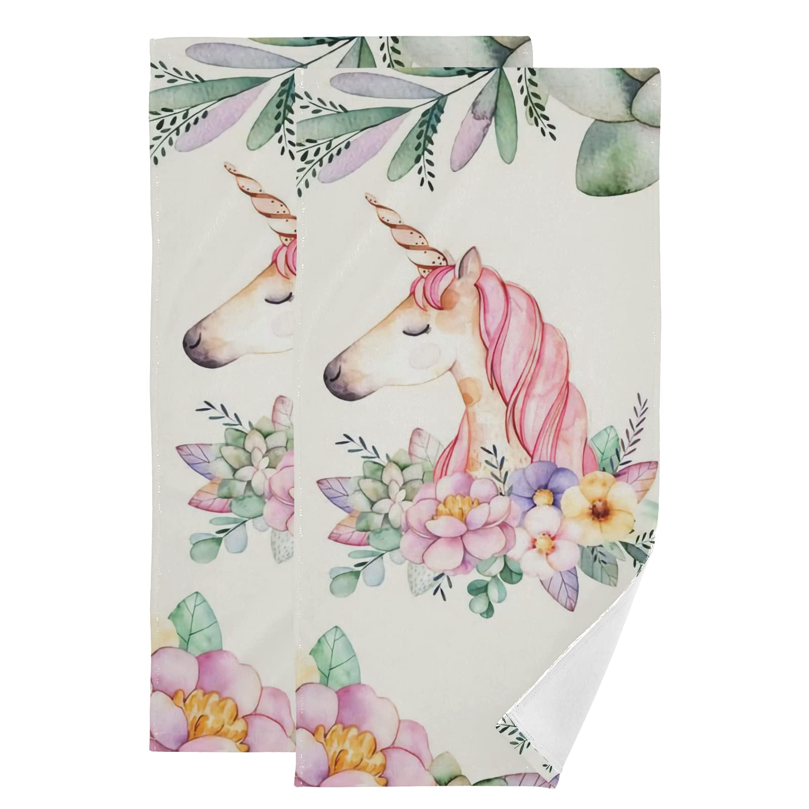 UMIRIKO 2-Piece Soft Absorbent Unicorn Flower Bath Towel Set - Cute Hand Towels for Bathroom, Kitchen & Gym - Perfect for Spa, Pool & Home Decor (2021066)