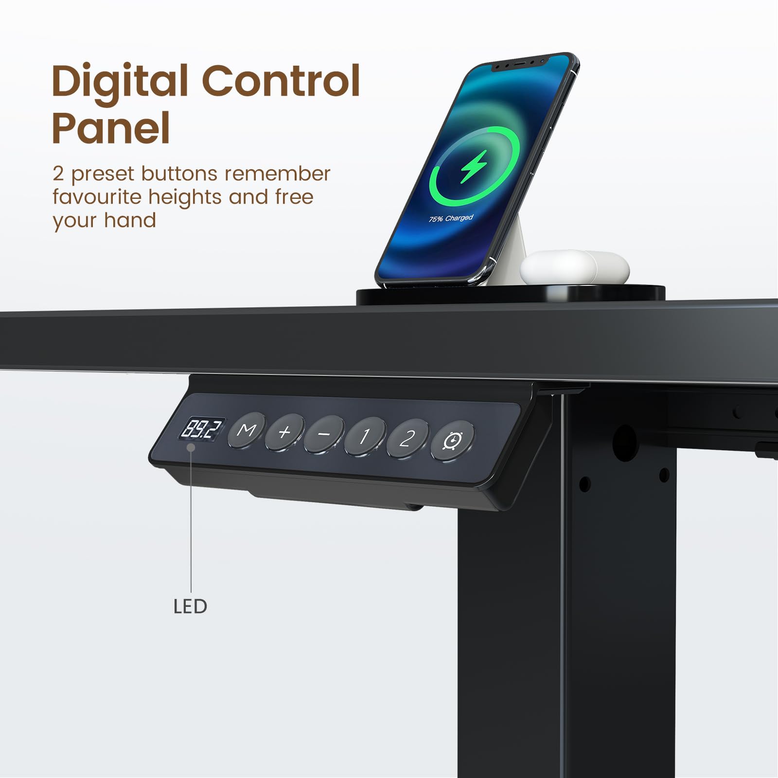 Rolanstar Electric Height Adjustable L-Shaped Standing Desk with LED Light & Power Outlet - Sit Stand Computer Office Desk with Monitor Stand (Black) - Perfect for Home Office, Gaming Setup & Workspace Ergonomics